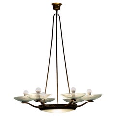 Art Deco Brass and Glass Chandelier