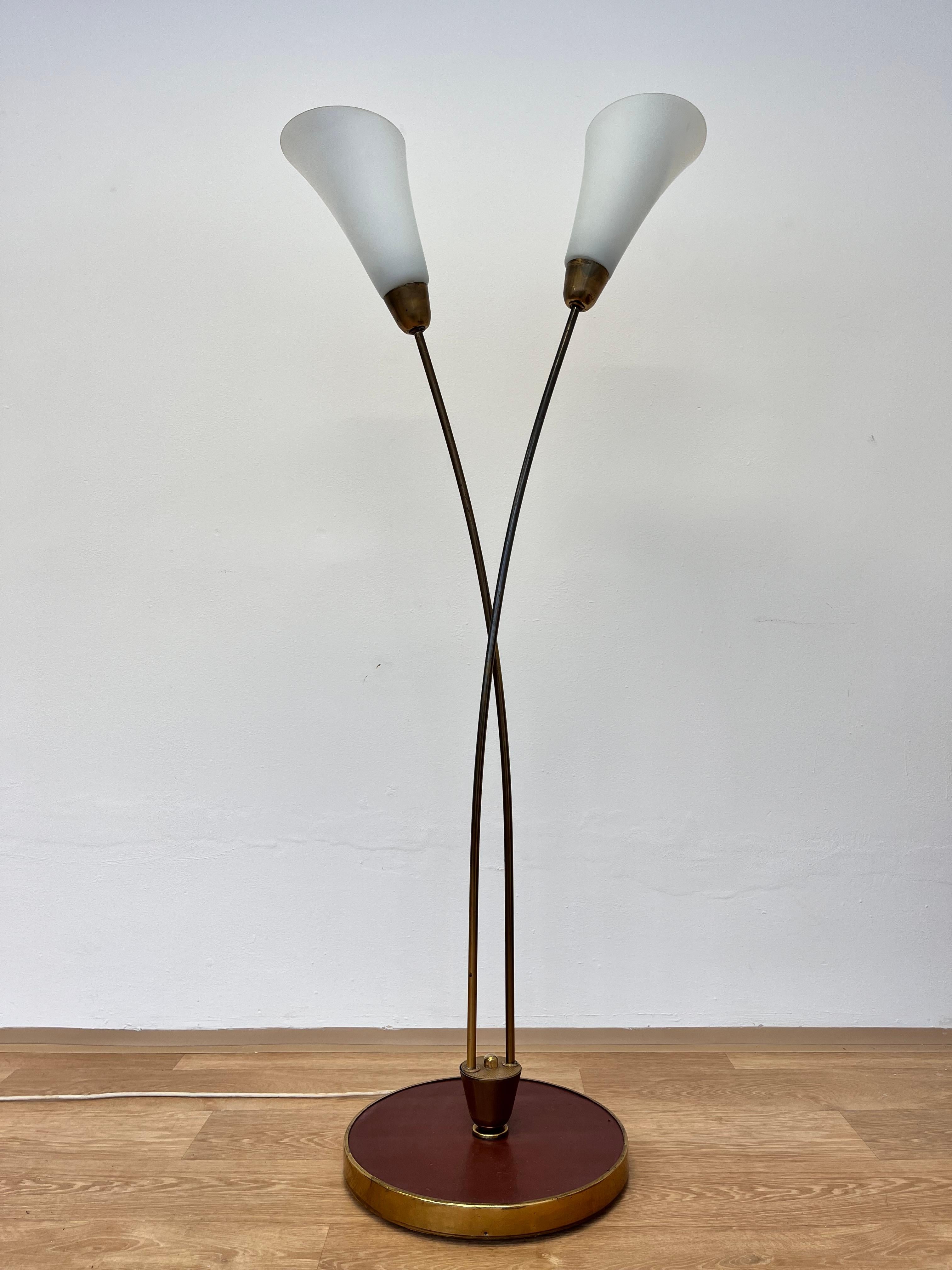 Czech Art Deco Brass and Glass Floor Lamp - around 1940s For Sale