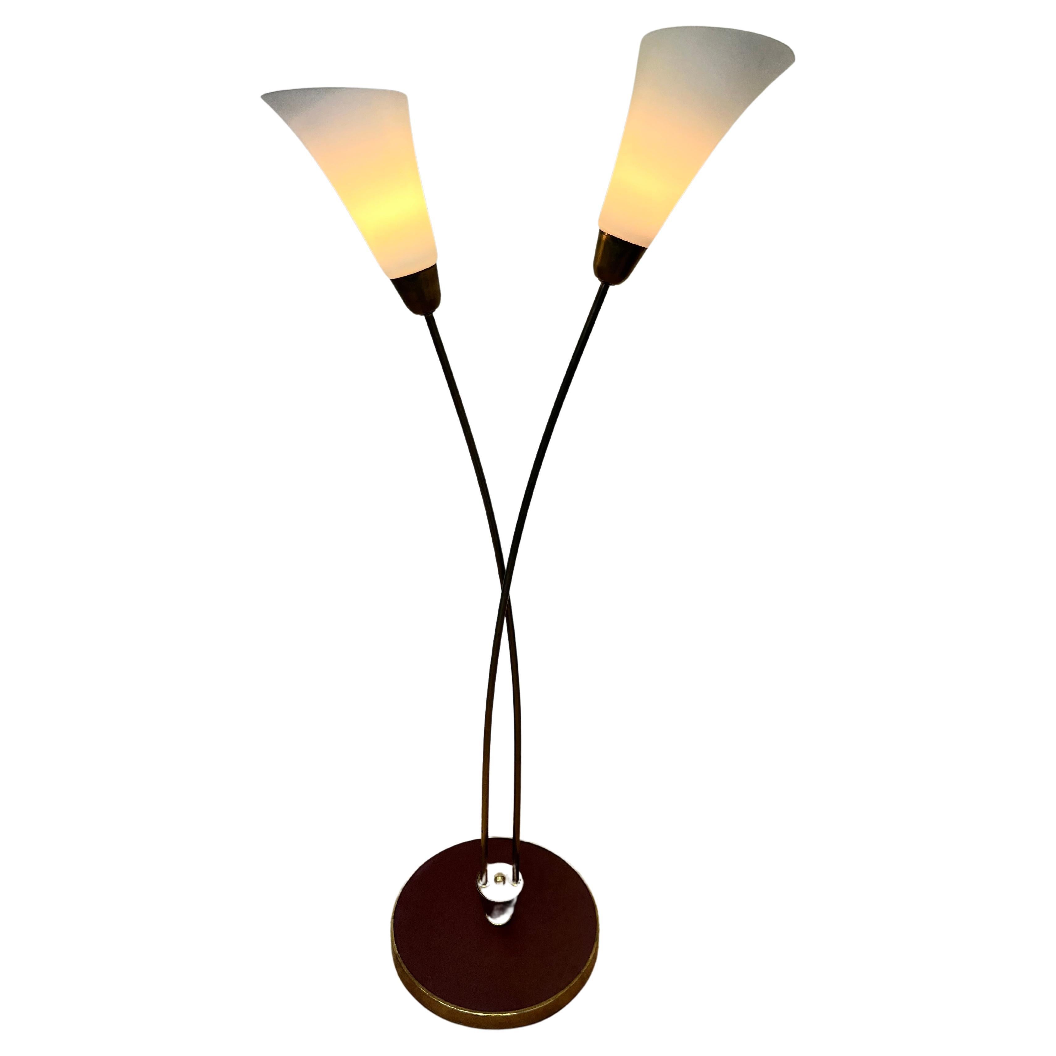 Art-déco-Stehlampe aus Messing und Glas im Art déco-Stil - ca. 1940er Jahre im Angebot