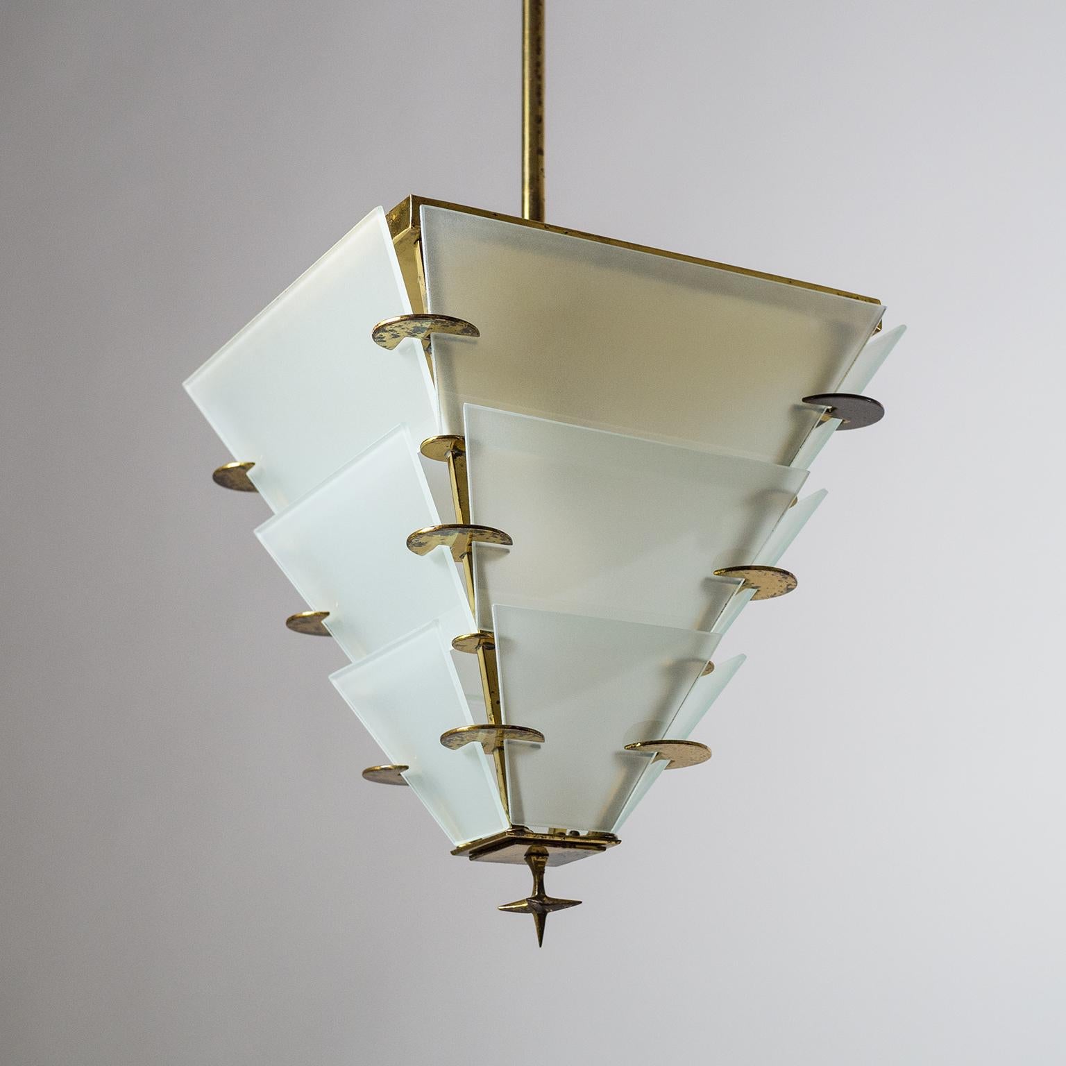 Art Deco Brass and Glass Lantern, 1920s In Good Condition In Vienna, AT