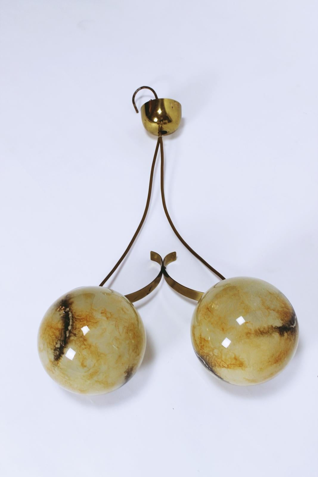 Austrian Art Deco Brass and Glass Pendant Light Austria 1940s