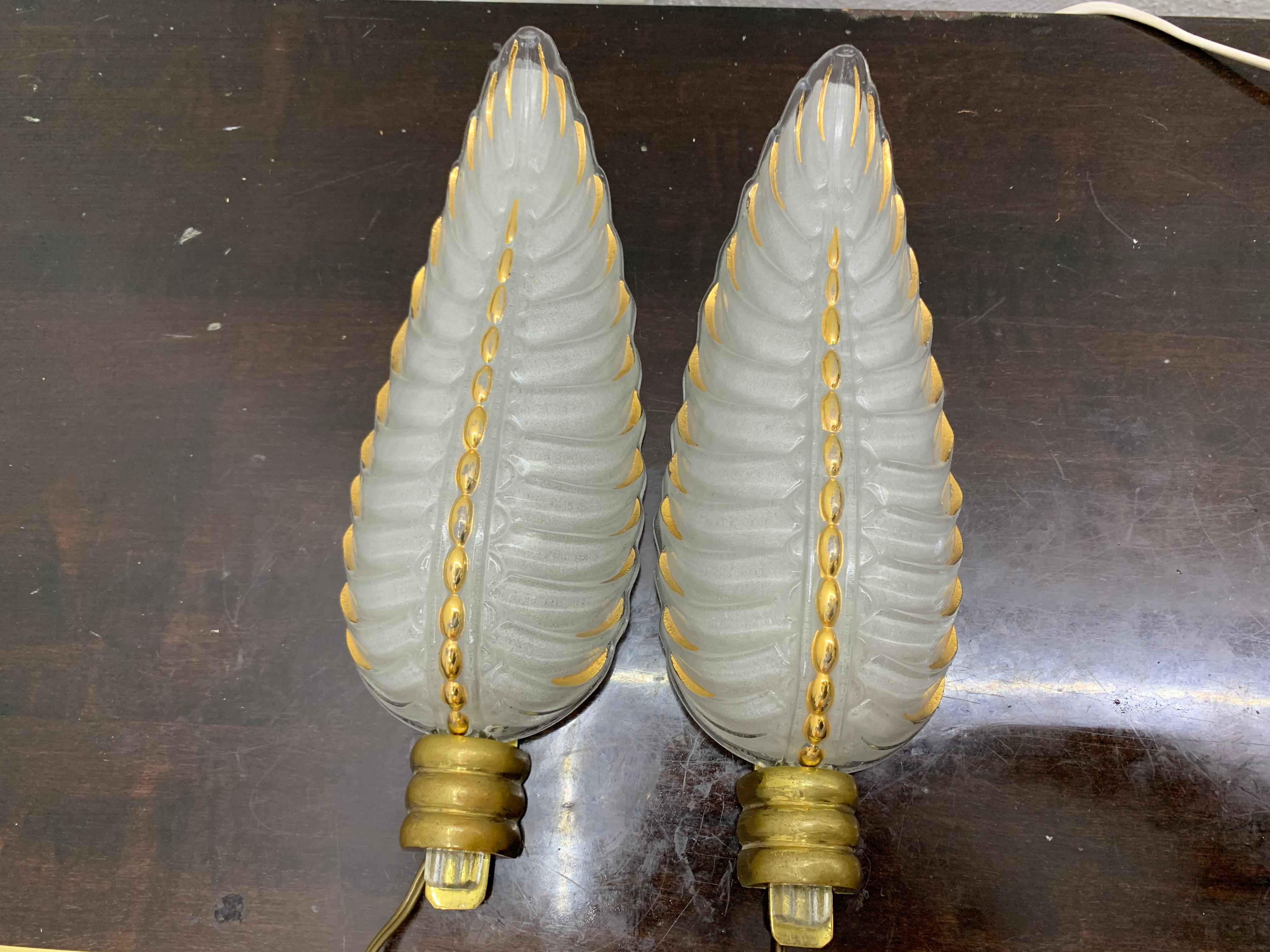 Art Deco Brass and Glass Sconces Signed by Ezan, France, circa 1940s 12