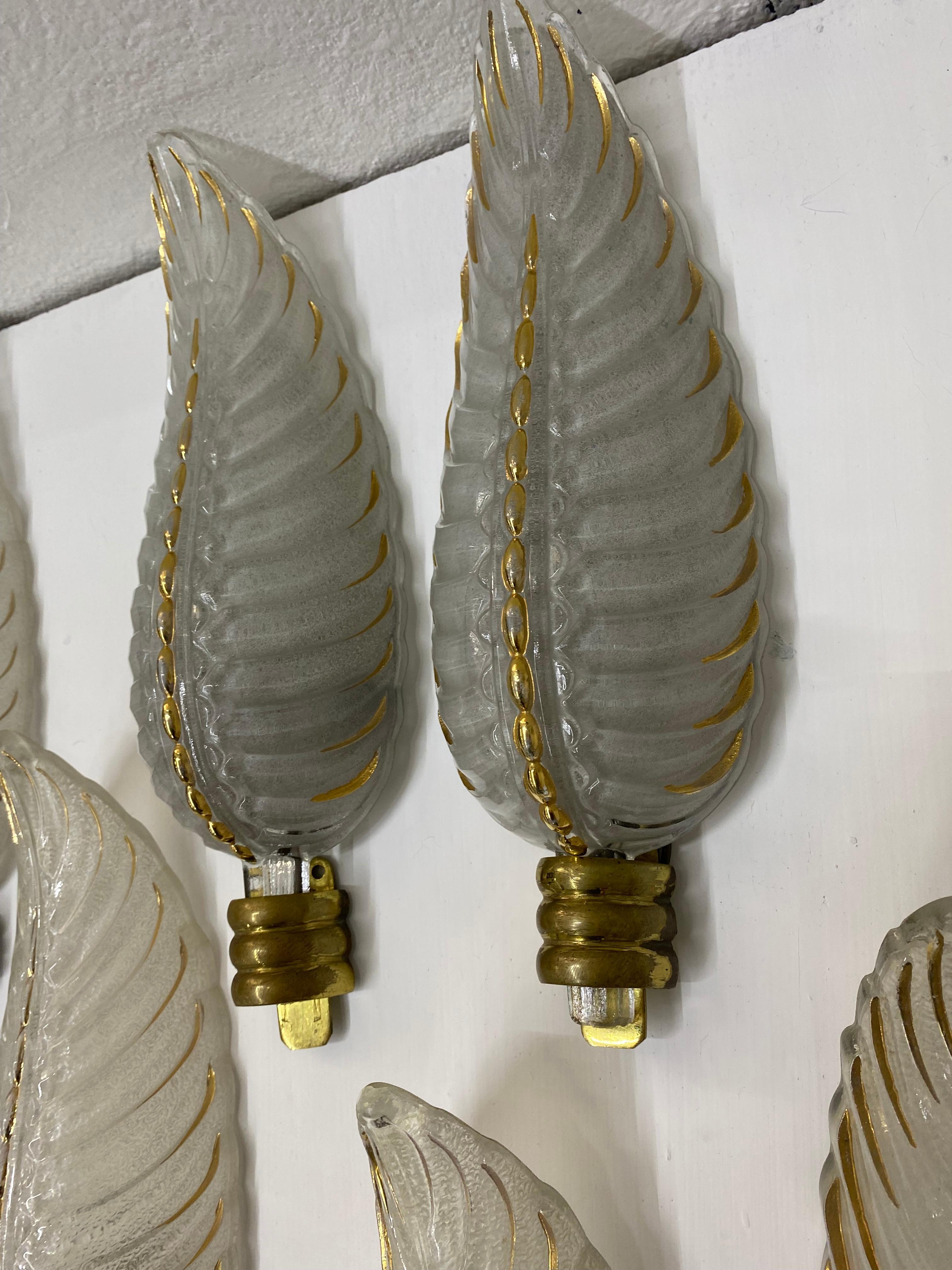 Art Deco Brass and Glass Sconces Signed by Ezan, France, circa 1940s 2