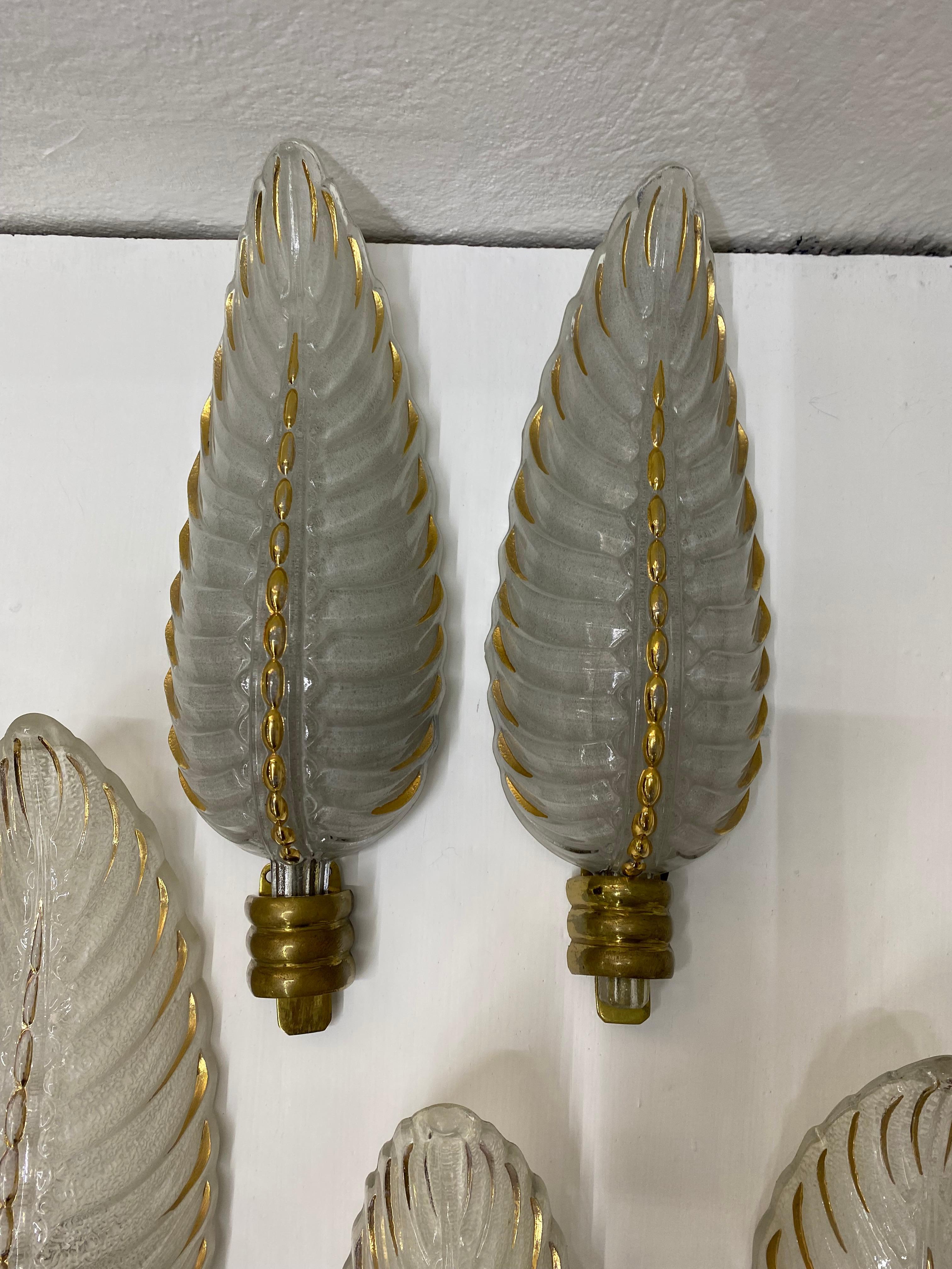 Mid-20th Century Art Deco Brass and Glass Sconces Signed by Ezan, France, circa 1940s