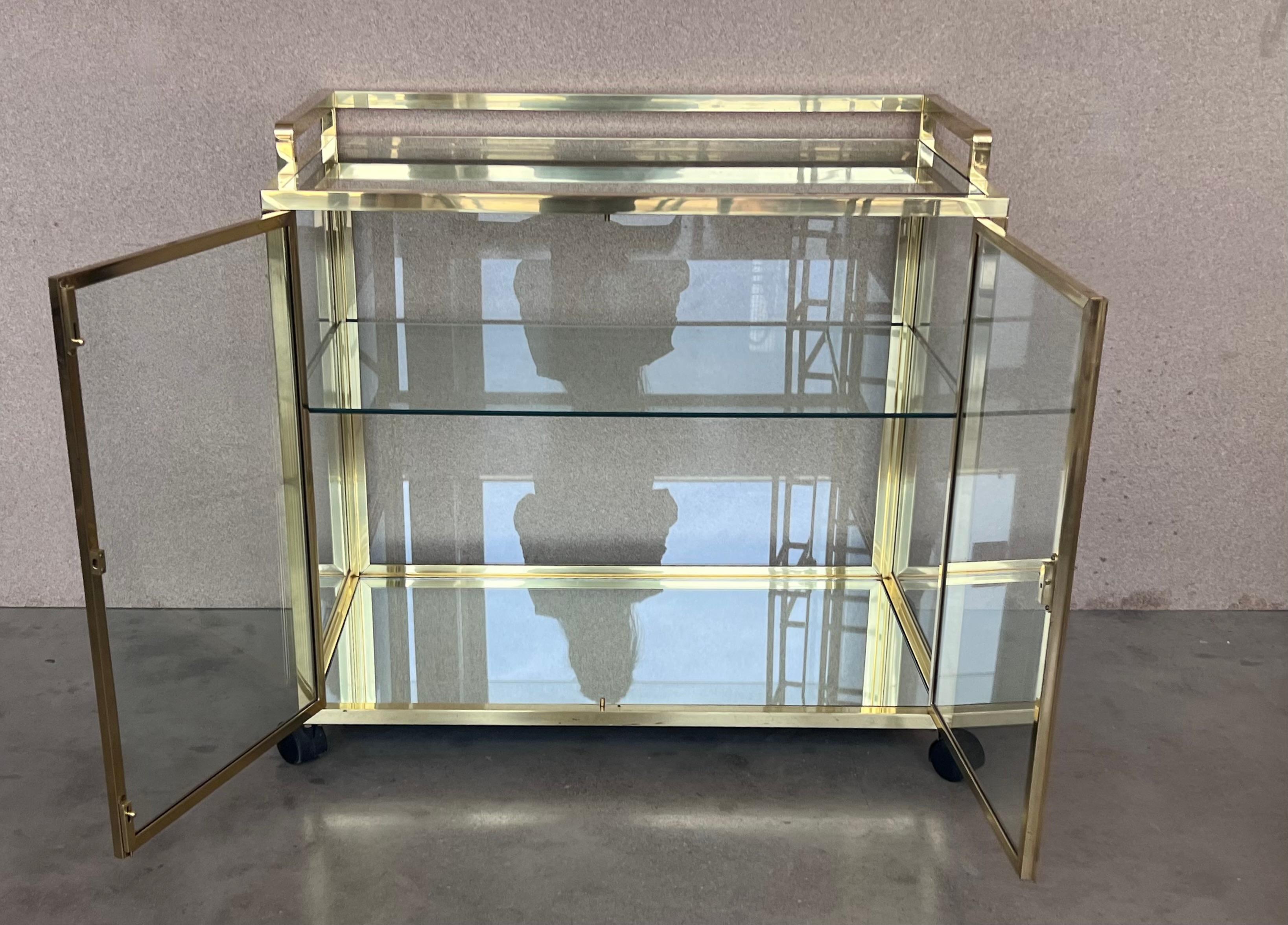 Art Deco Brass and Glass Vitrine Cabinet Bar Cart in style Treitel Gratz 6