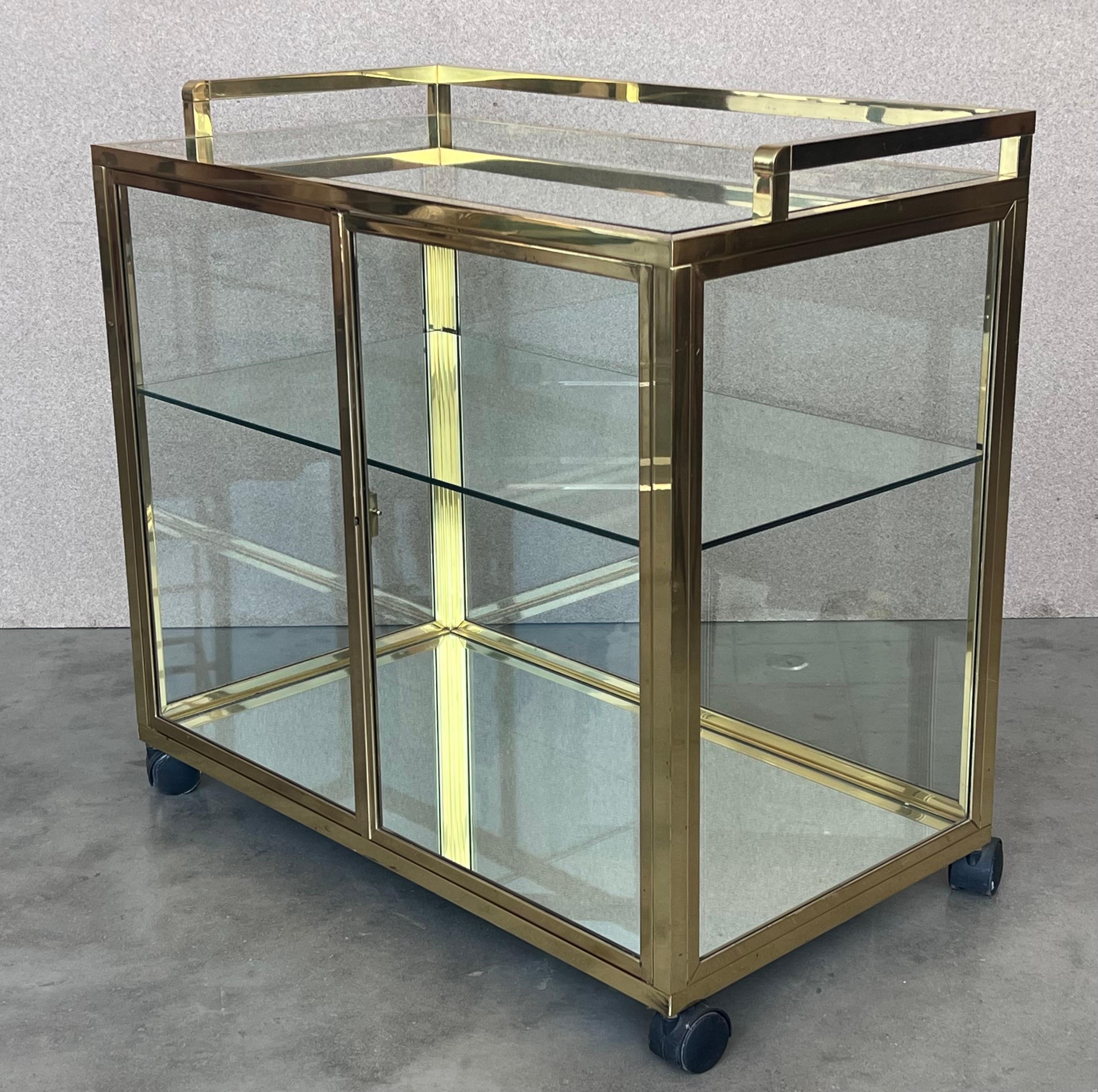 Art Deco Brass and Glass Vitrine Cabinet Bar Cart in style Treitel Gratz 8