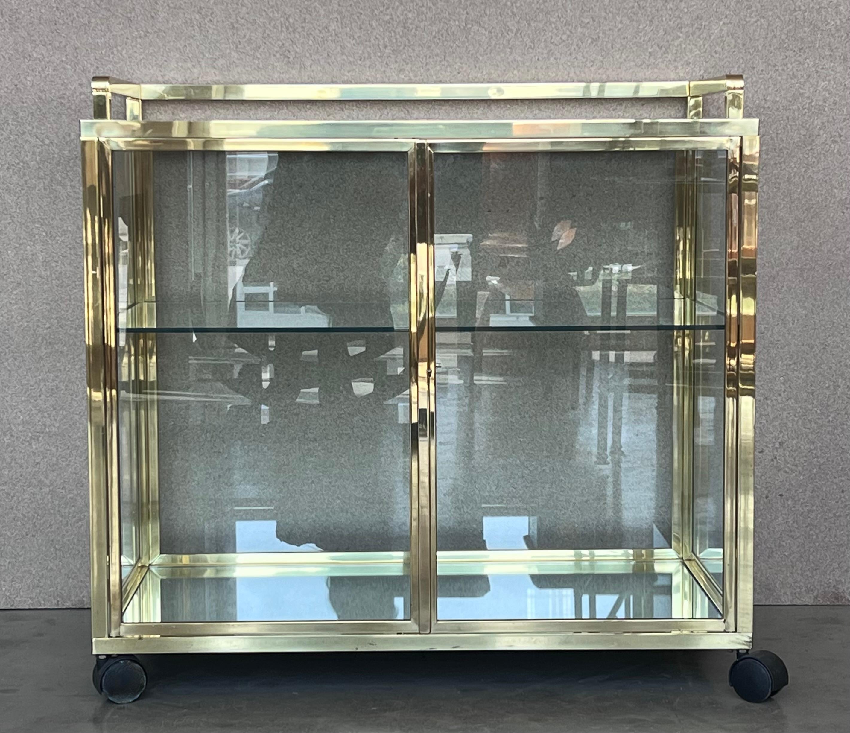 Italian Art Deco Brass and Glass Vitrine Cabinet Bar Cart in style Treitel Gratz