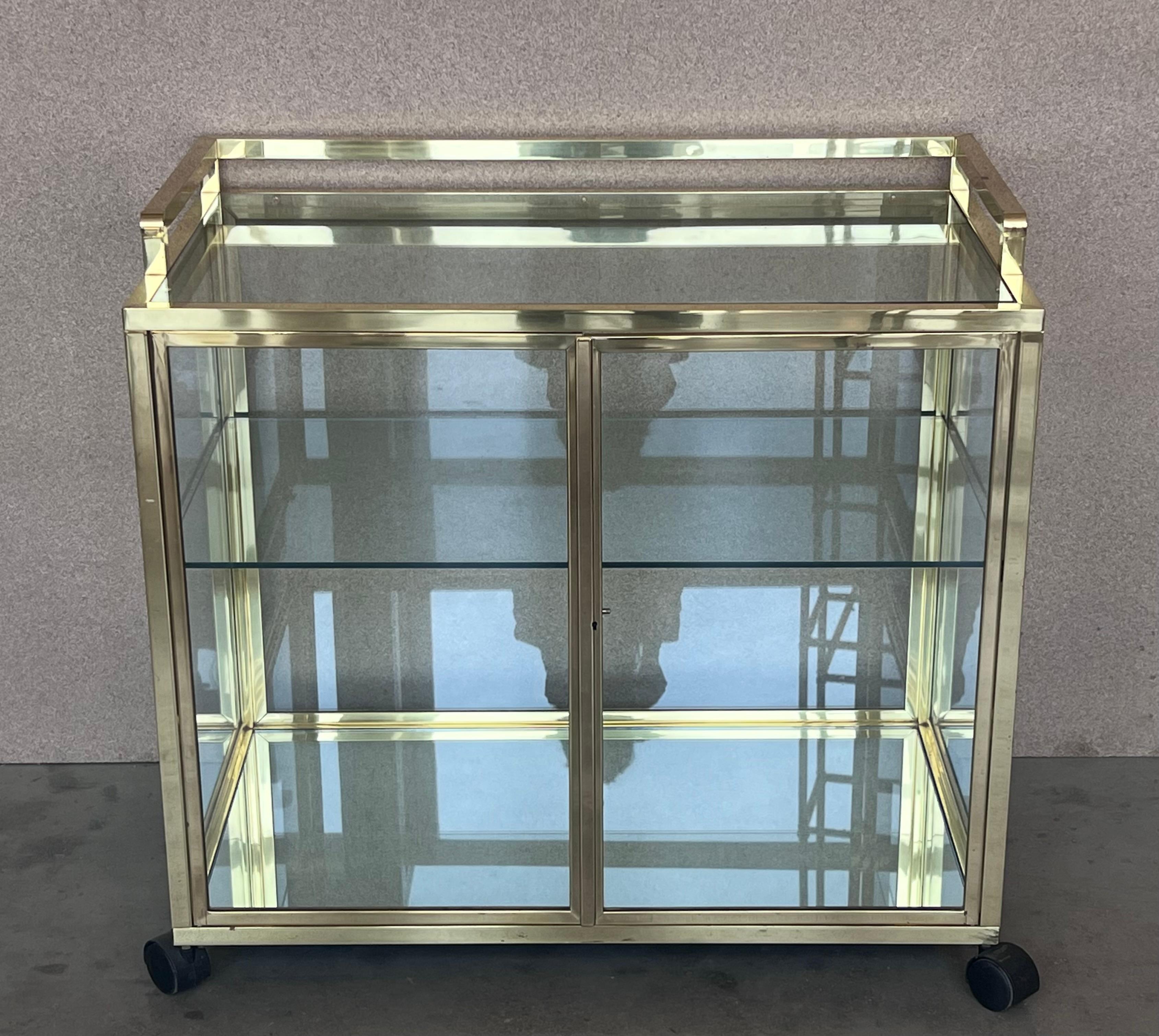 20th Century Art Deco Brass and Glass Vitrine Cabinet Bar Cart in style Treitel Gratz