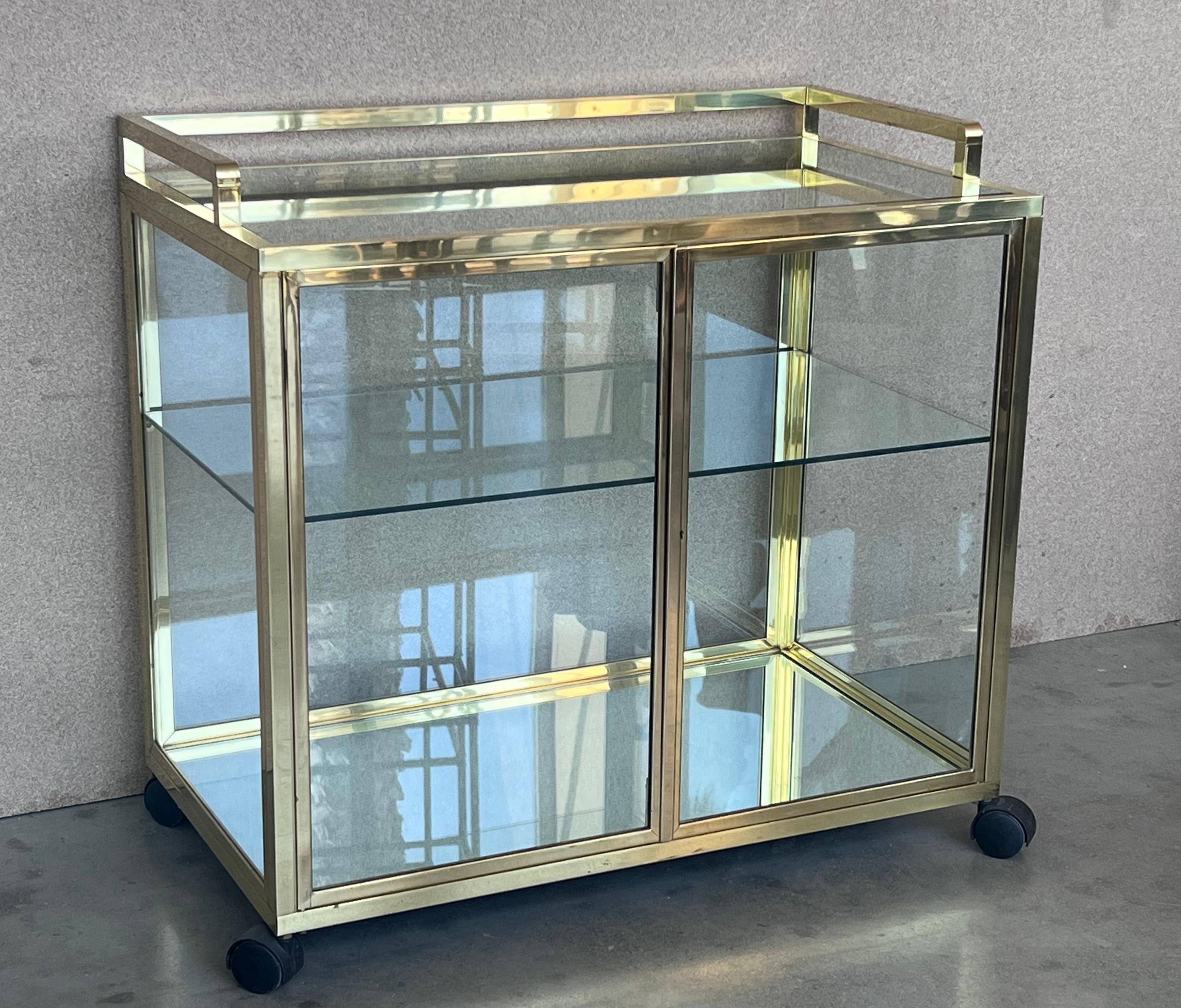 Art Deco Brass and Glass Vitrine Cabinet Bar Cart in style Treitel Gratz 1