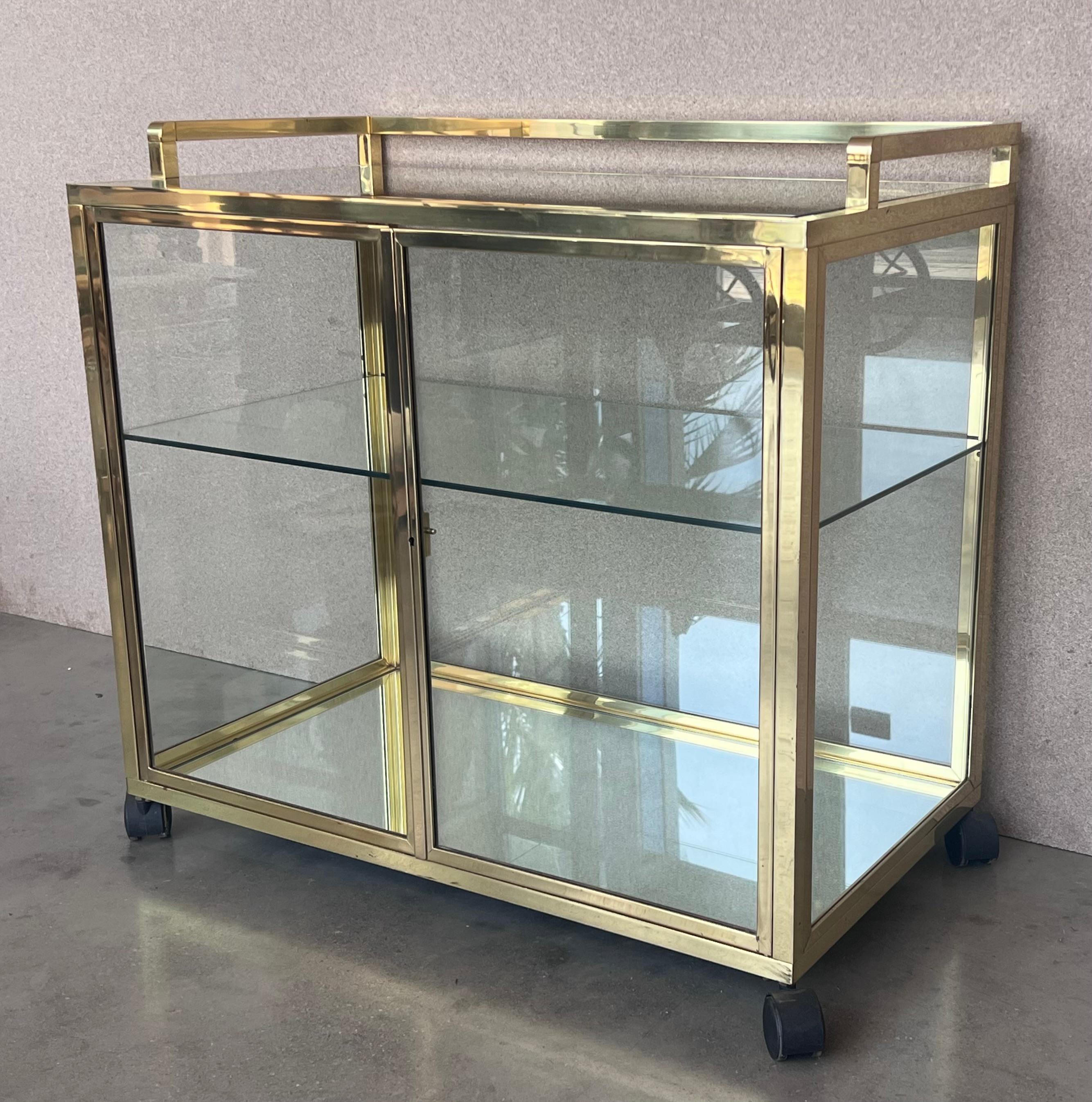 Art Deco Brass and Glass Vitrine Cabinet Bar Cart in style Treitel Gratz 2