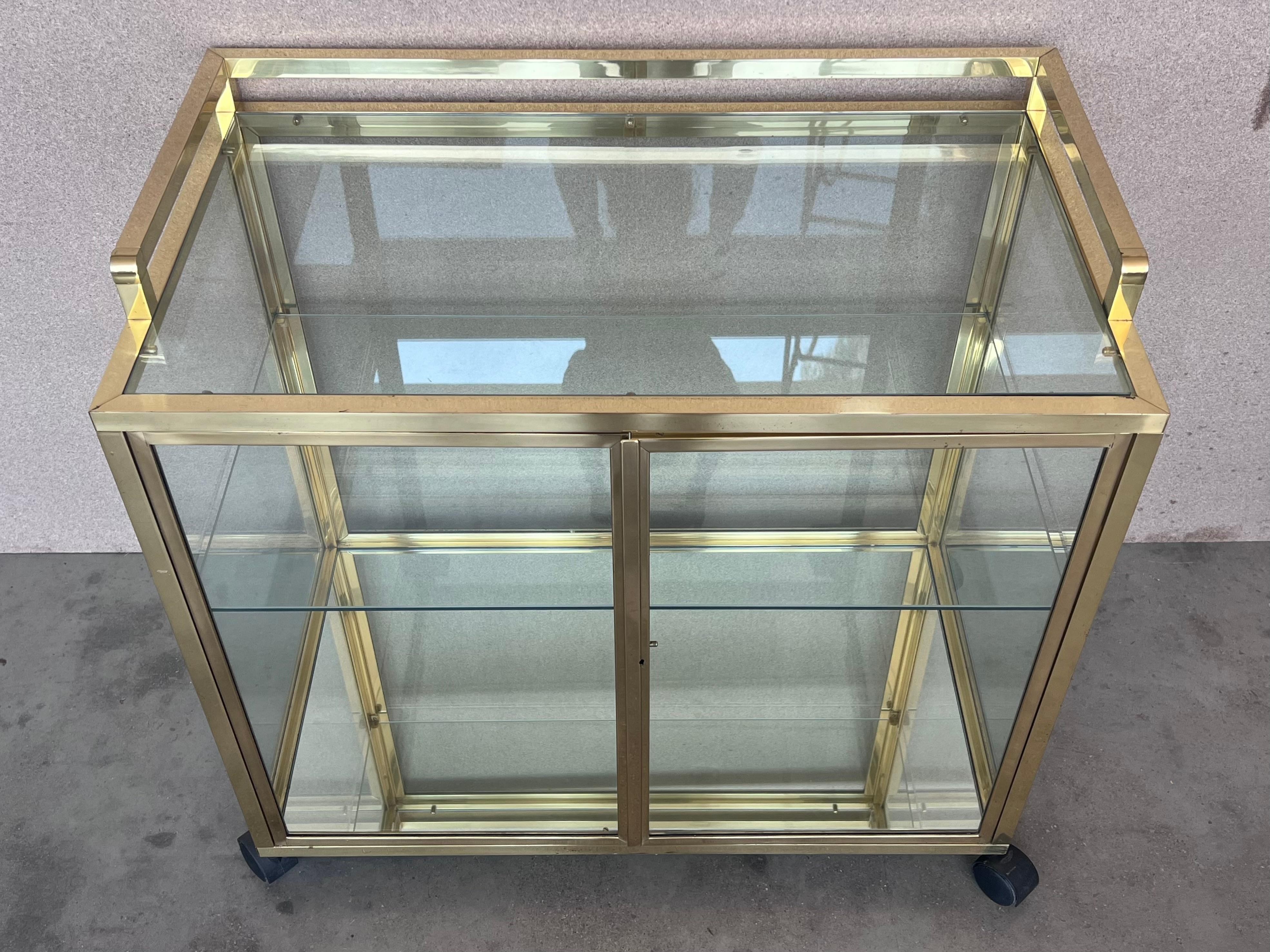 Art Deco Brass and Glass Vitrine Cabinet Bar Cart in style Treitel Gratz 3