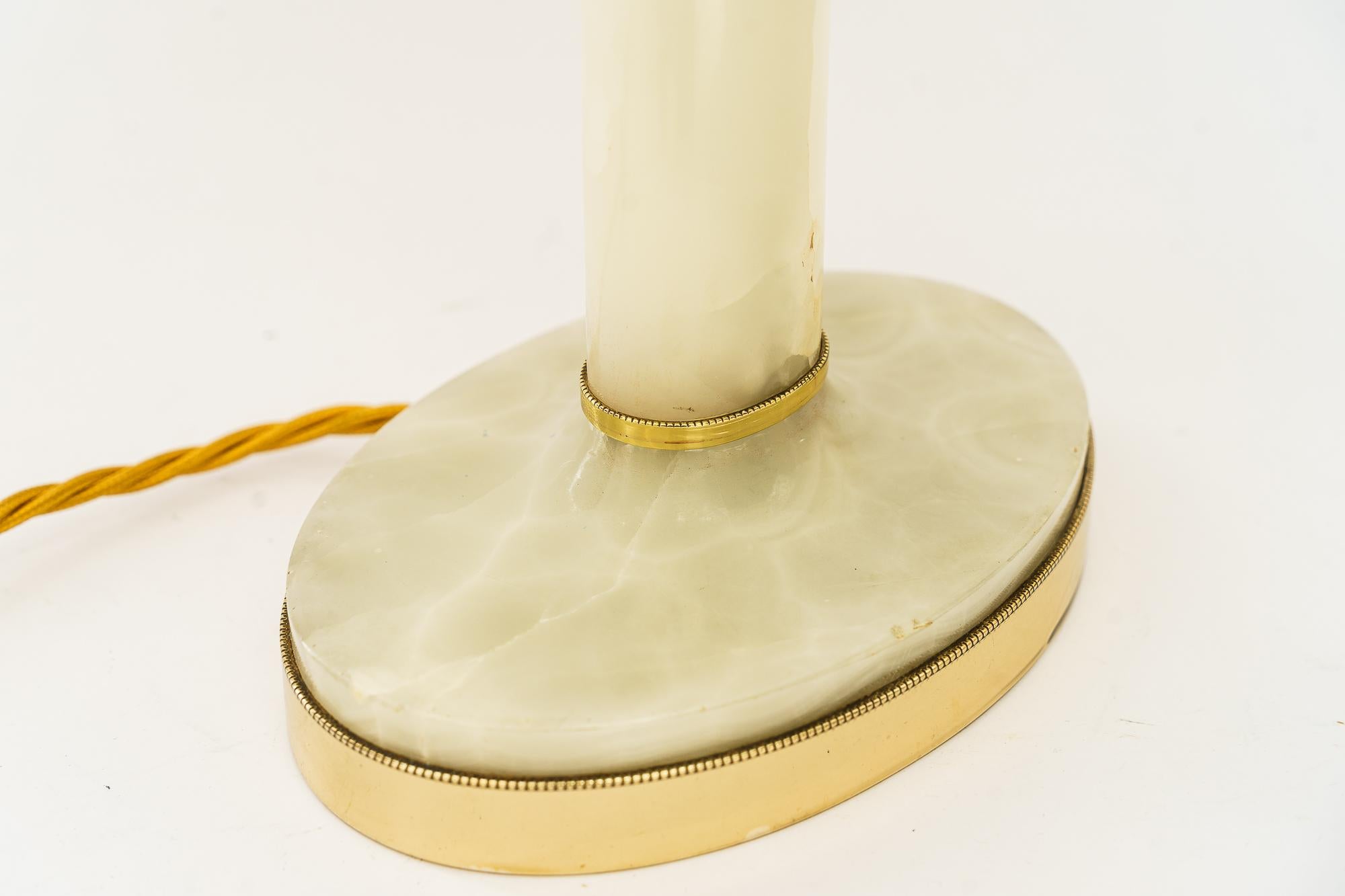 Art Deco Brass and Marble Table lamp with opal glass shade and glass sticks 1920 For Sale 10