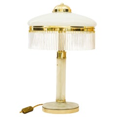 Antique Art Deco Brass and Marble Table lamp with opal glass shade and glass sticks 1920