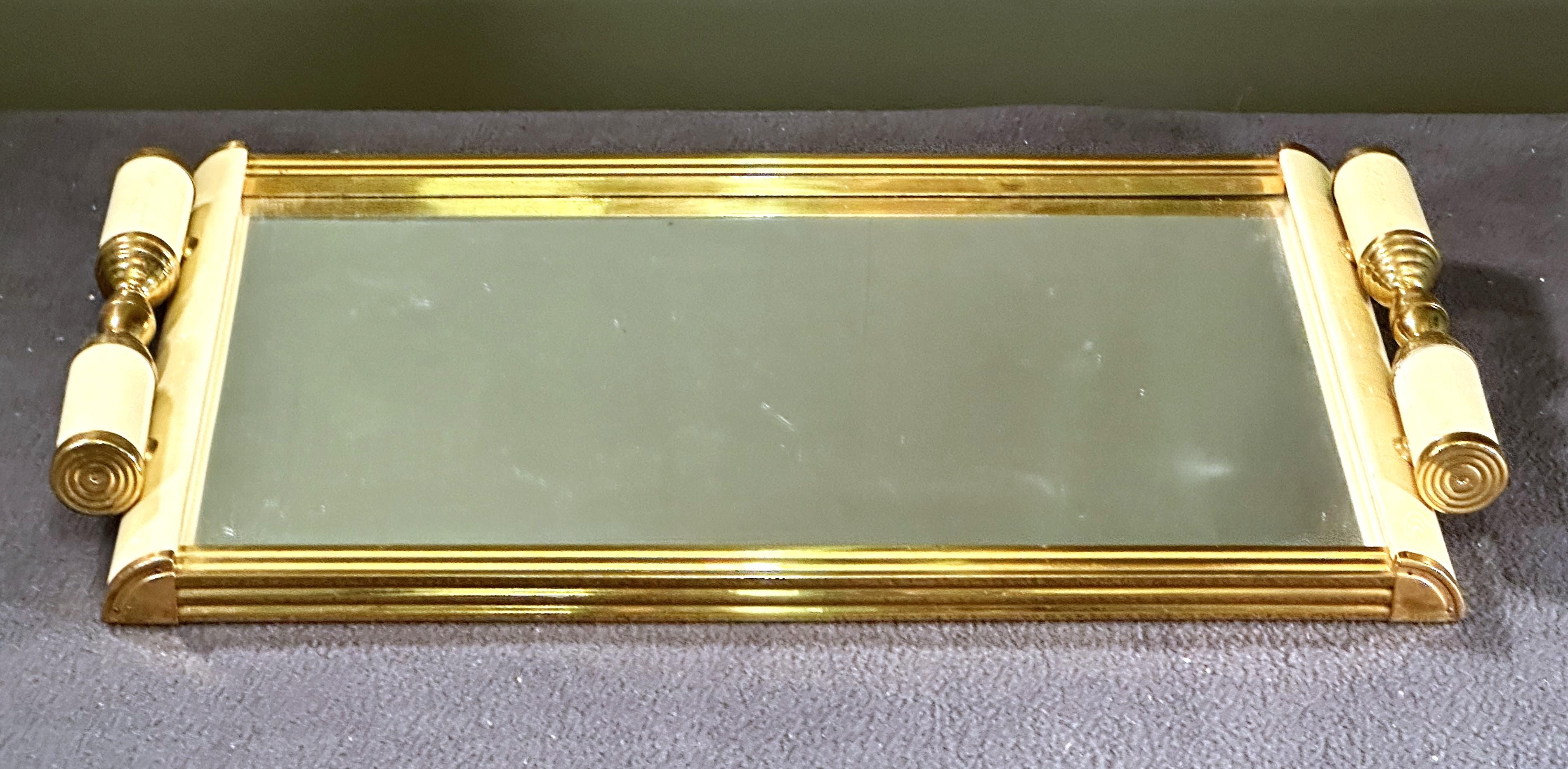 Art Deco Brass and Mirror Tray, France 1935 For Sale 5