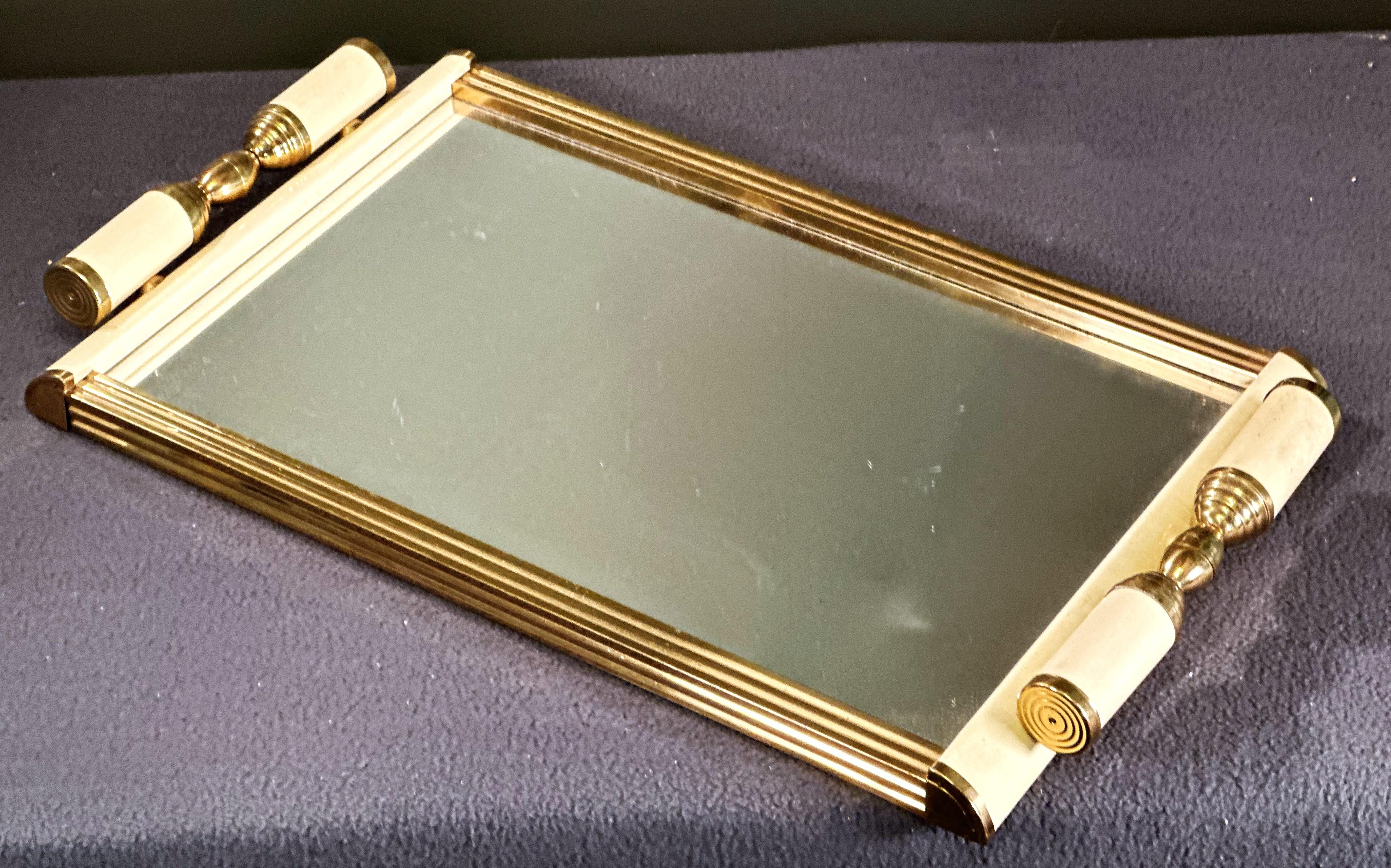 French Art Deco Brass and Mirror Tray, France 1935 For Sale