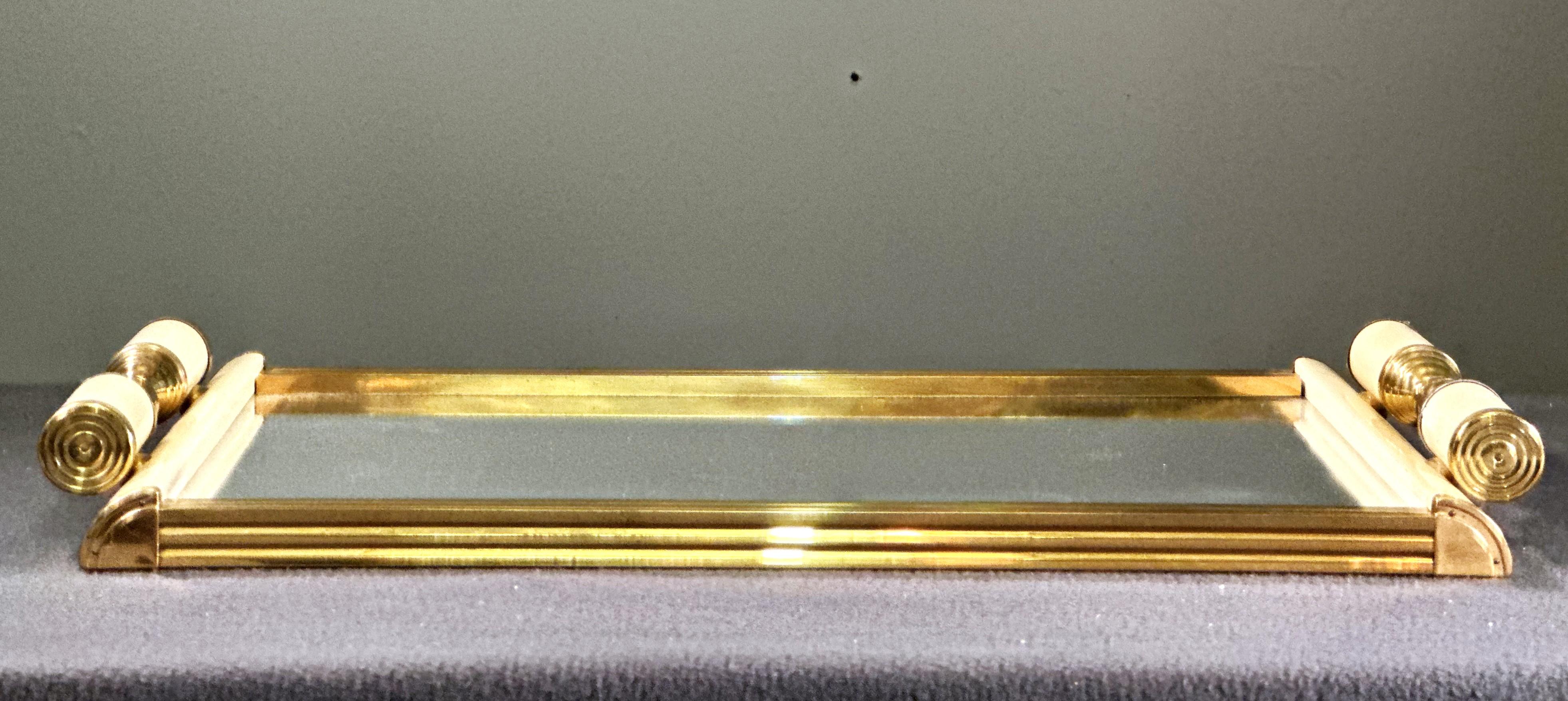 Art Deco Brass and Mirror Tray, France 1935 1