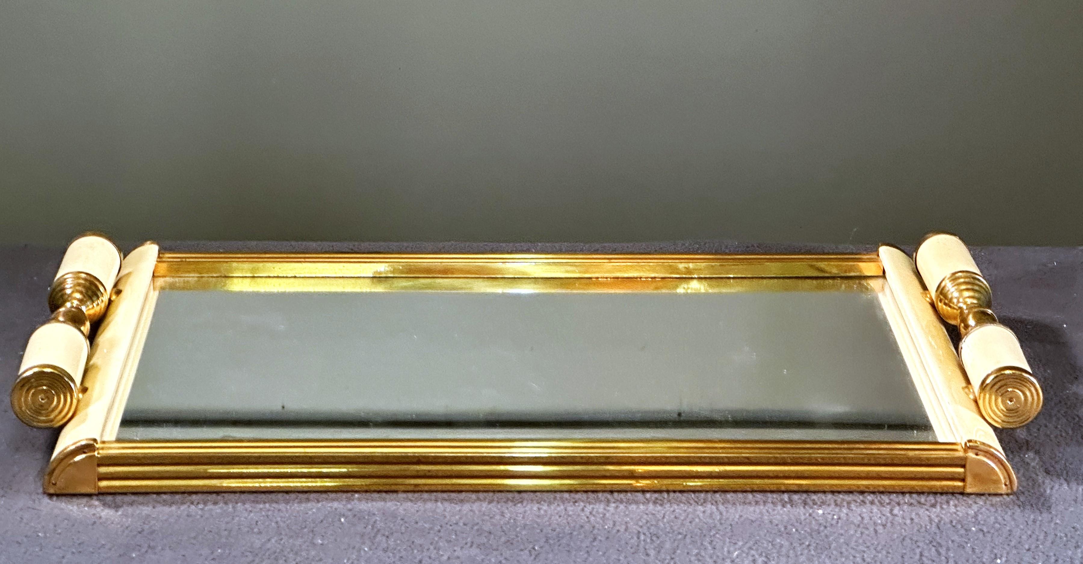Art Deco Brass and Mirror Tray, France 1935 For Sale 3