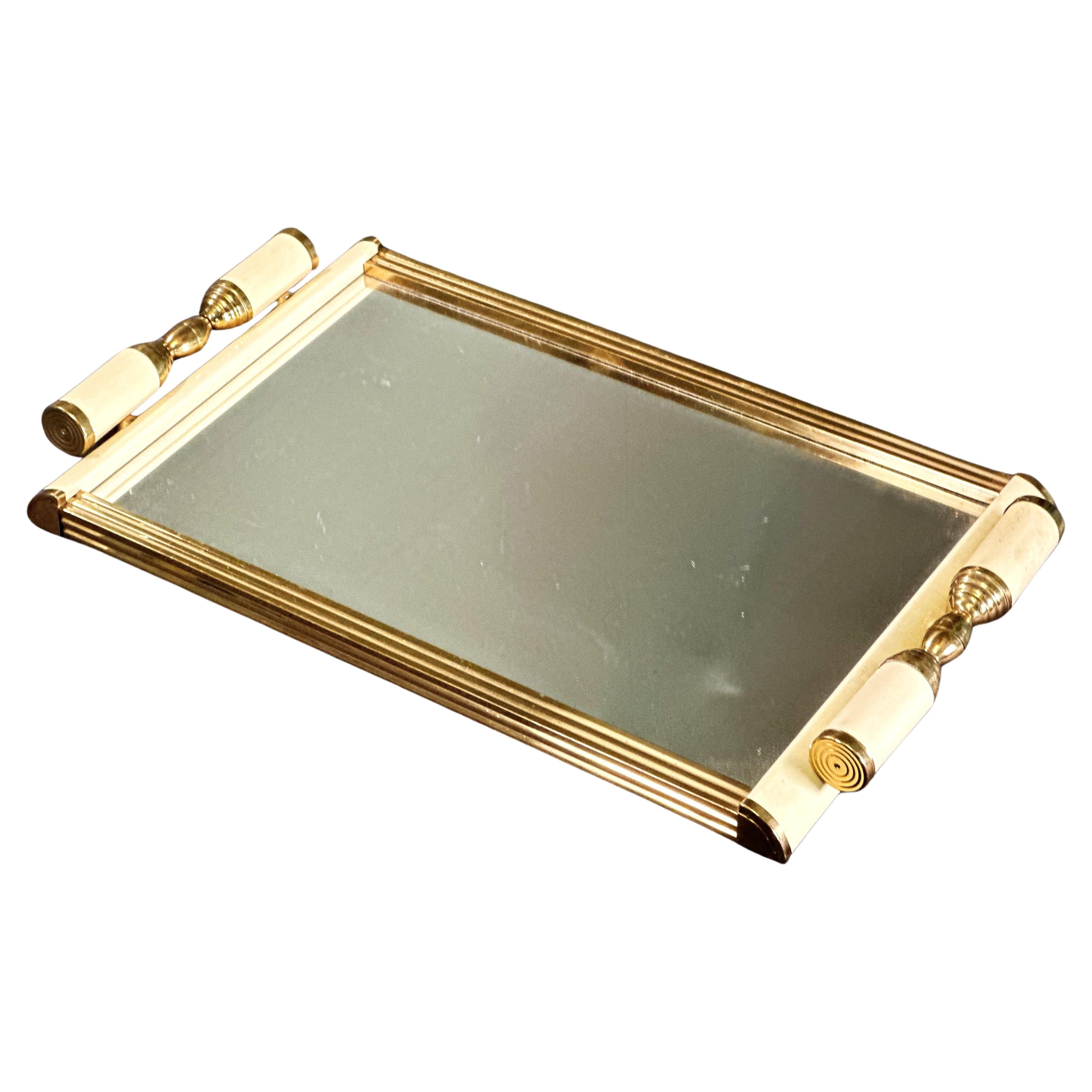 Art Deco Brass and Mirror Tray, France 1935 For Sale