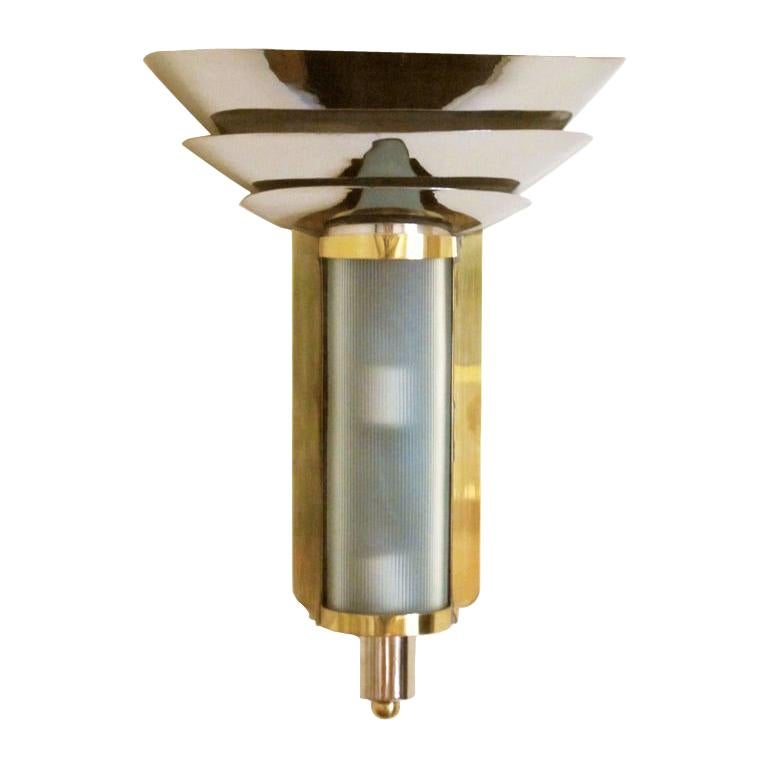 Art Deco Brass and Nickel Wall Sconce For Sale