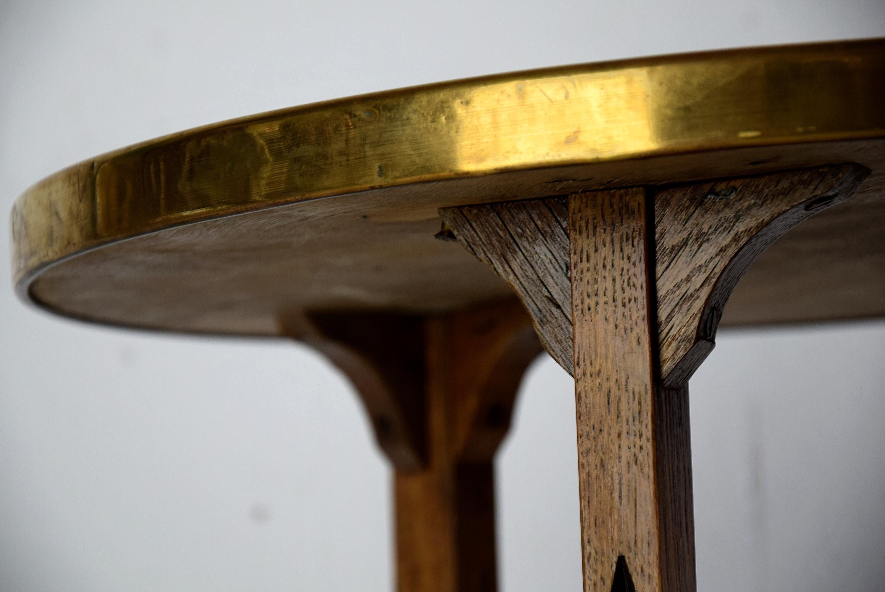 Art Deco Brass and Oak 1920 Side Table For Sale 5
