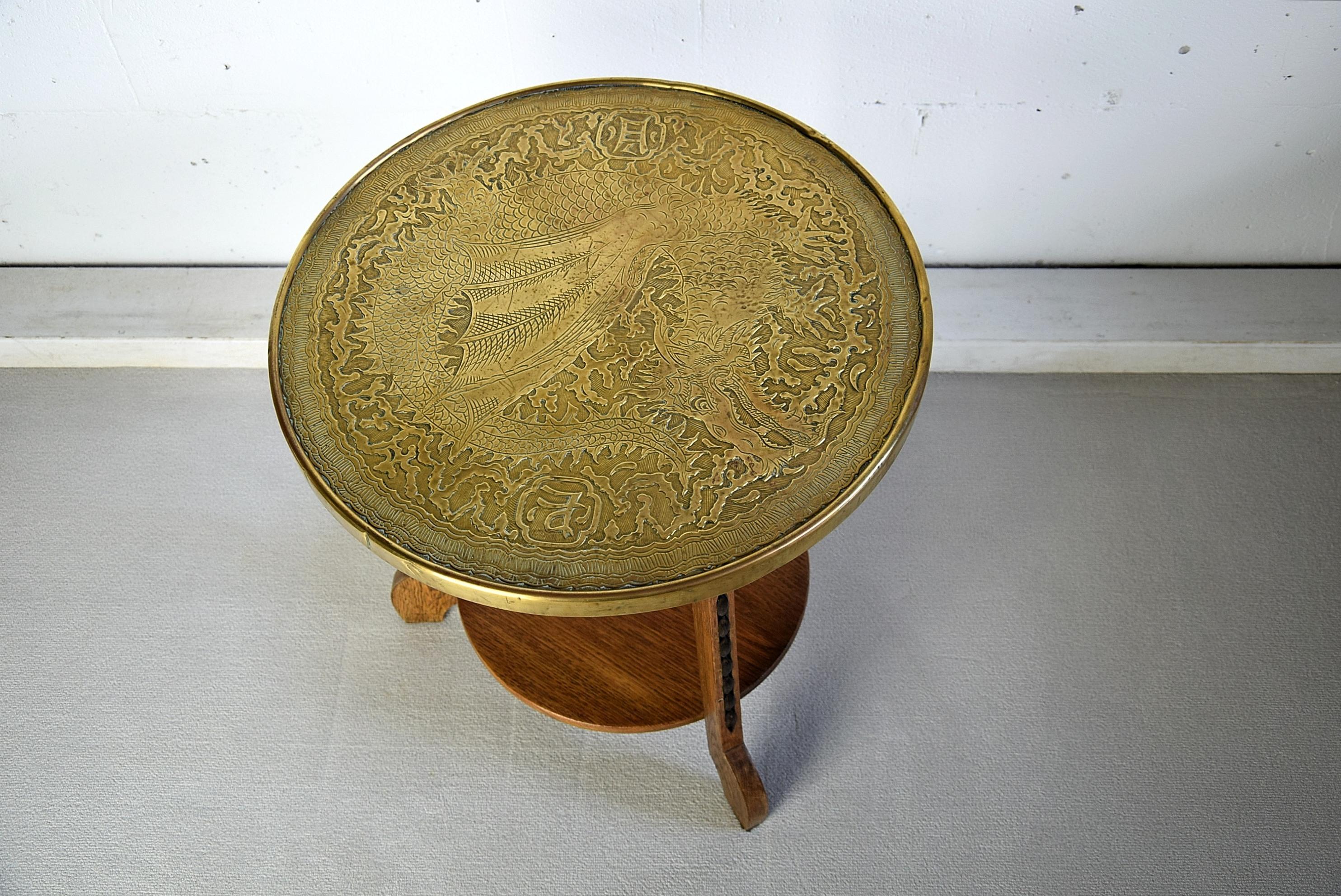Art Deco Brass and Oak 1920 Side Table For Sale 6