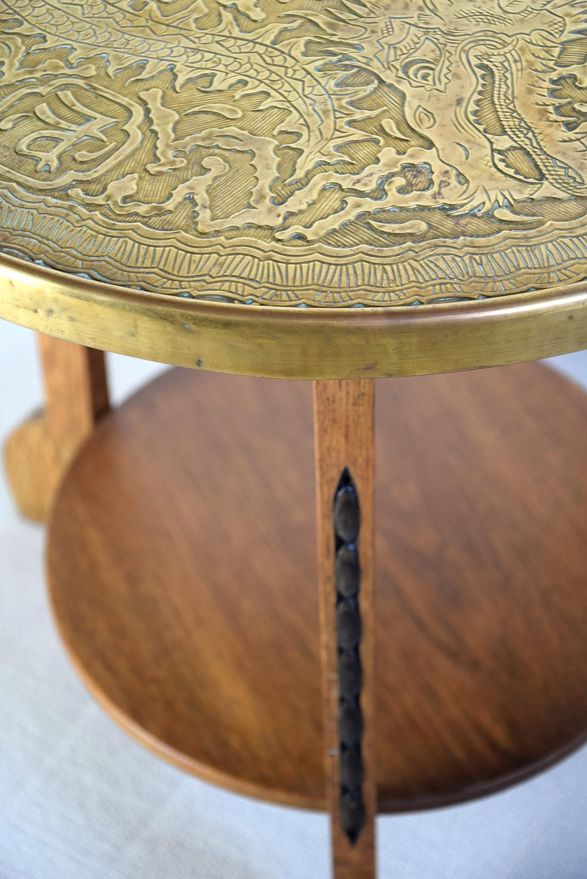 Art Deco Brass and Oak 1920 Side Table For Sale 8