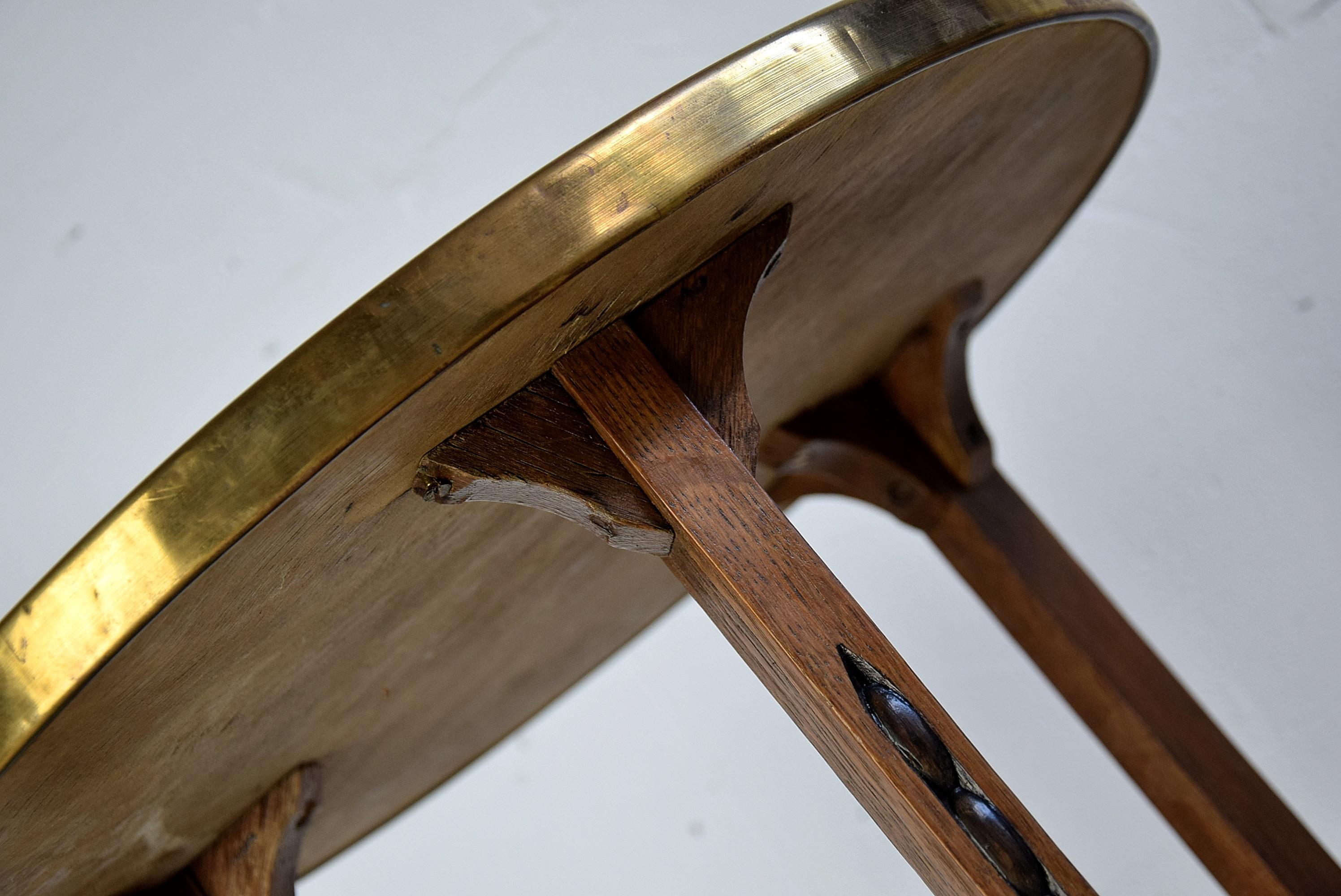 Art Deco Brass and Oak 1920 Side Table For Sale 1