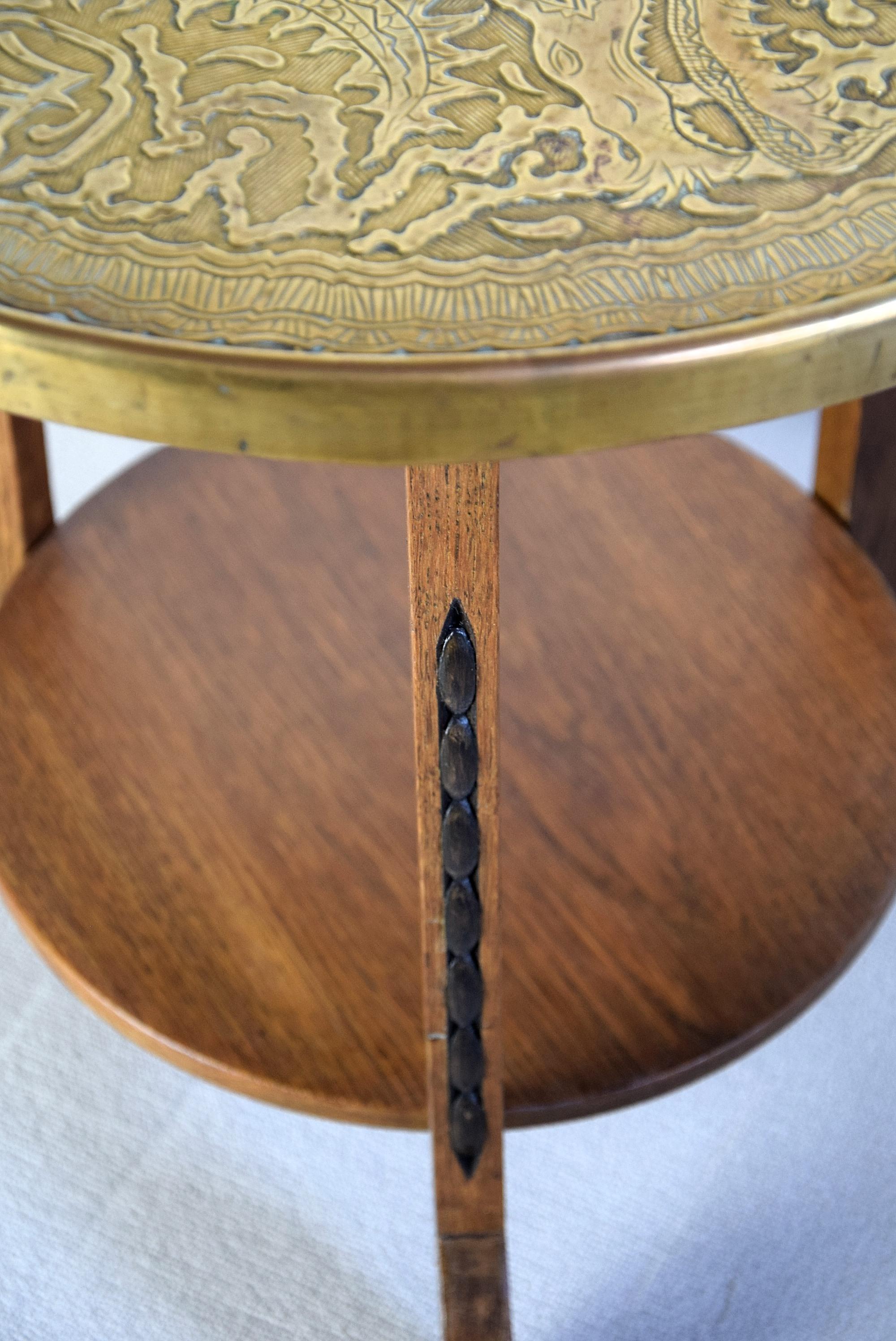 Art Deco Brass and Oak 1920 Side Table For Sale 3