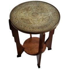 Art Deco Brass and Oak Side Table