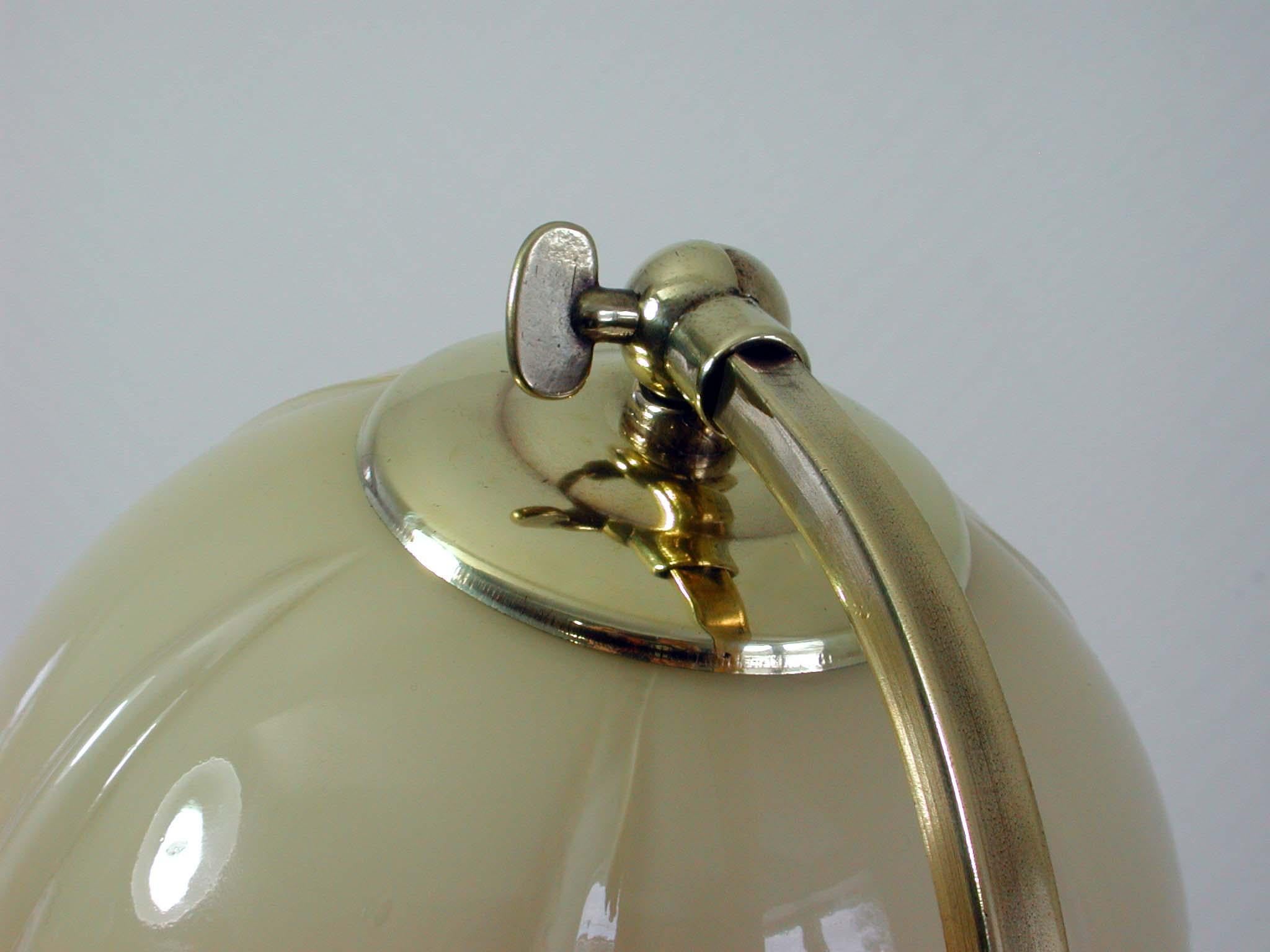 Art Deco Brass and Opal Glass Table or Bedside Lamp, Germany 1930s, Bauhaus Era 1