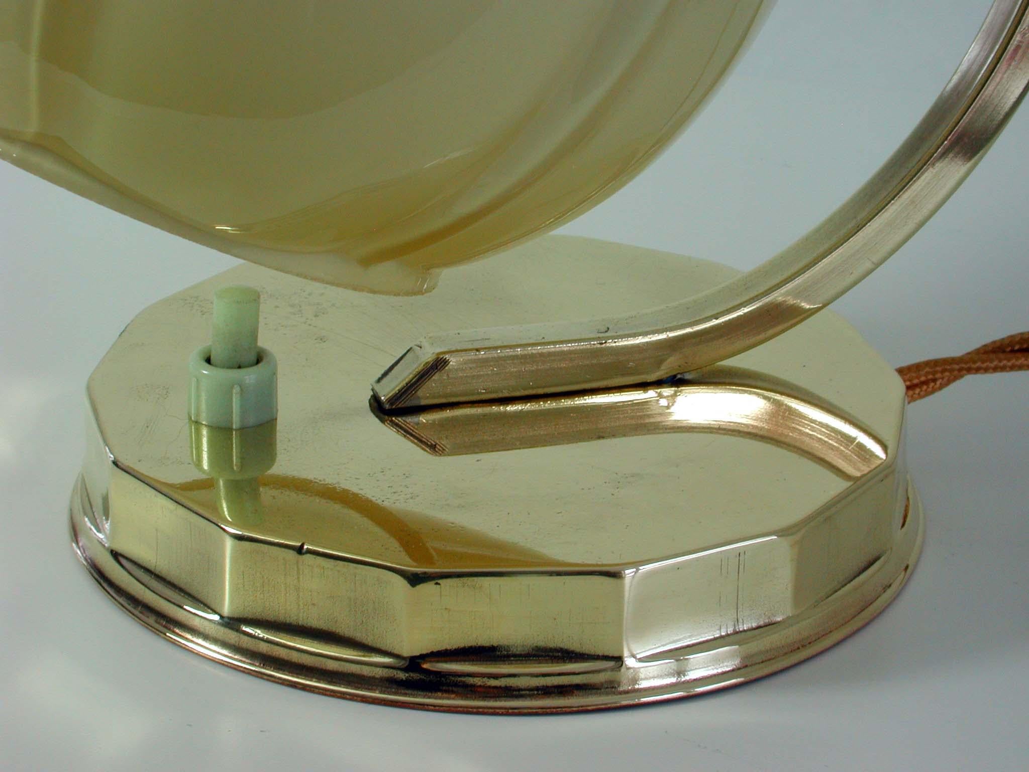 Art Deco Brass and Opal Glass Table or Bedside Lamp, Germany 1930s, Bauhaus Era 2