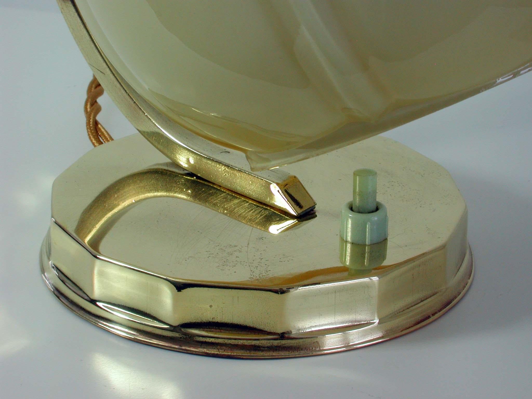 Art Deco Brass and Opal Glass Table or Bedside Lamp, Germany 1930s, Bauhaus Era 3