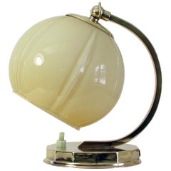 Art Deco Brass and Opal Glass Table or Bedside Lamp, Germany 1930s, Bauhaus Era