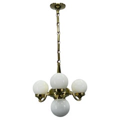 Art Deco Brass and Opaline Glass Chandelier, 1930s