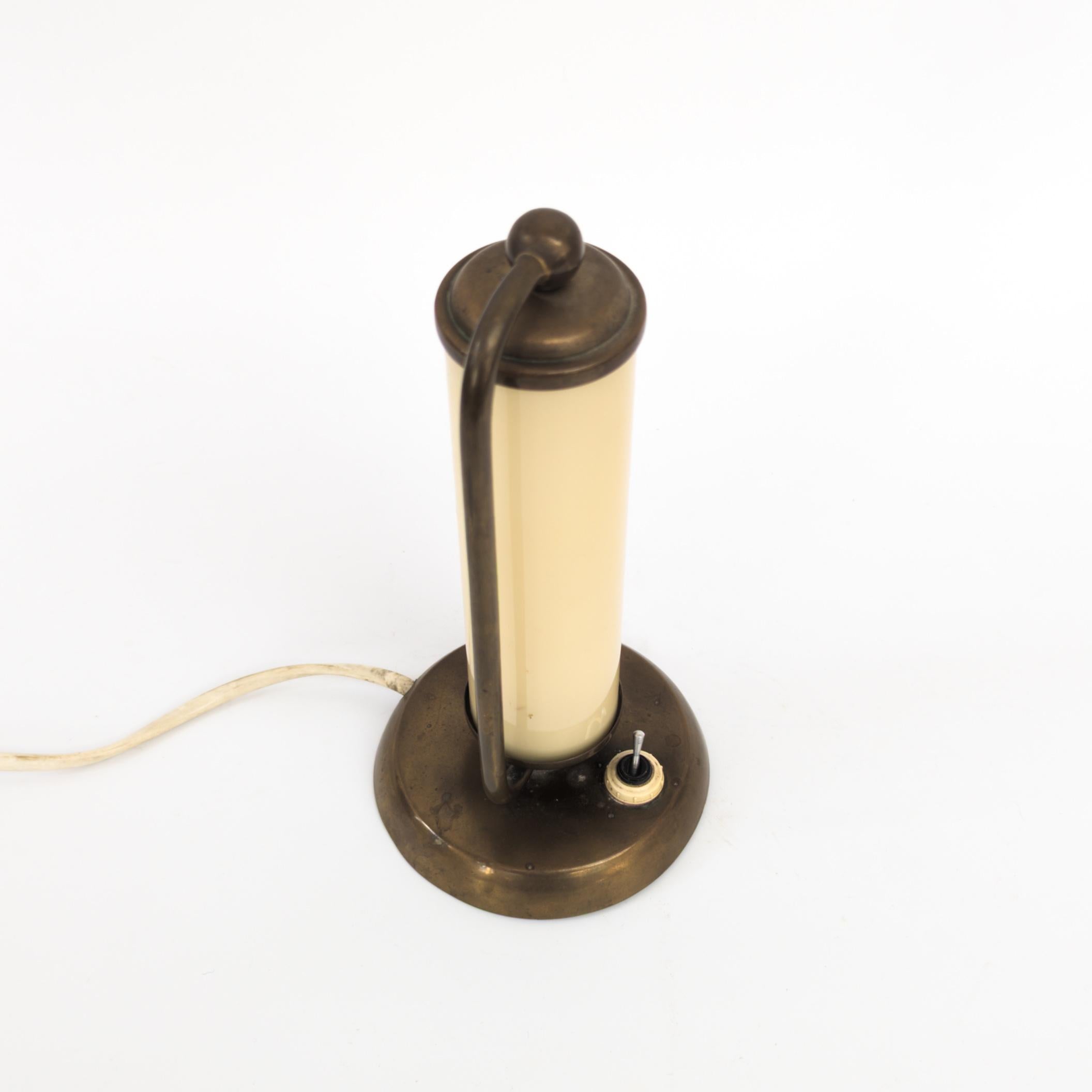 Brass Art Deco brass and opaline glass table lamp by Napako, 1930s For Sale