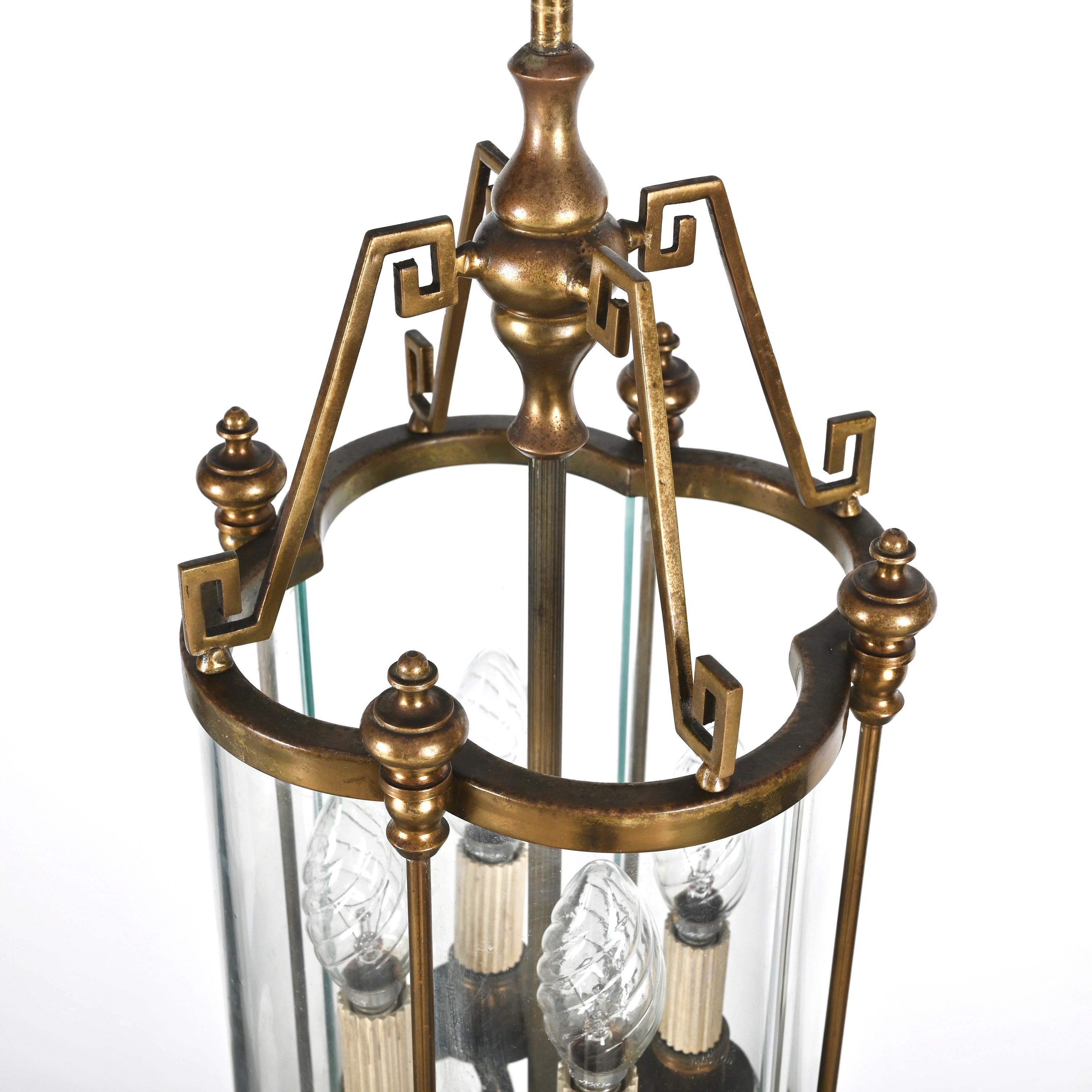 Art Deco Brass and Semicircular Glass Italian Chandelier after Adolf Loos, 1950s For Sale 13