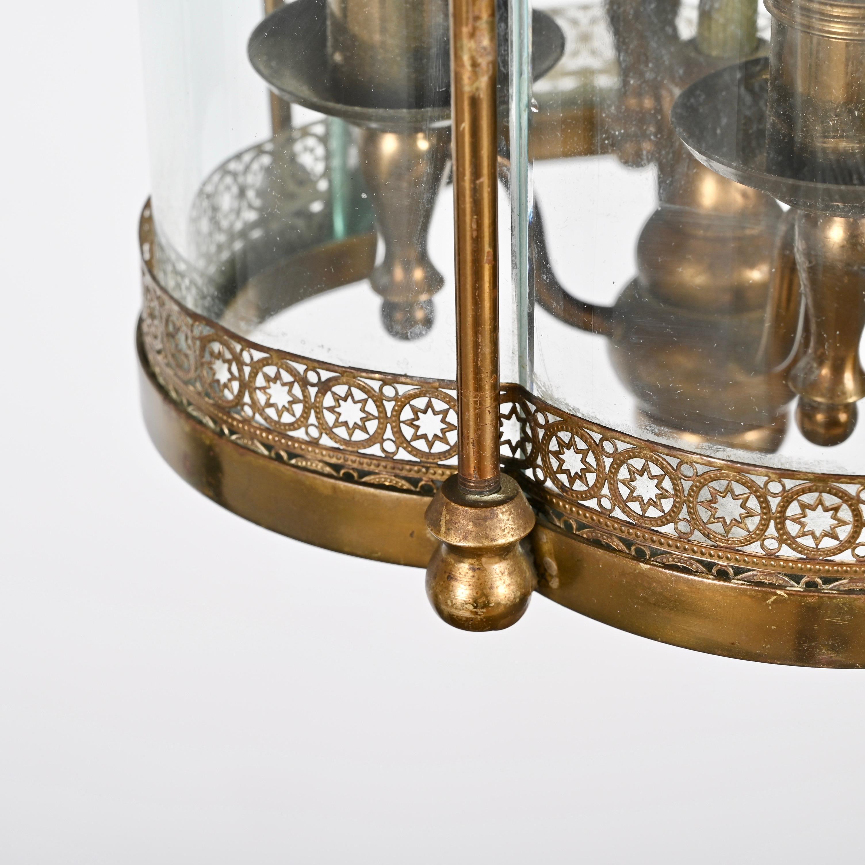 Art Deco Brass and Semicircular Glass Italian Chandelier after Adolf Loos, 1950s For Sale 14