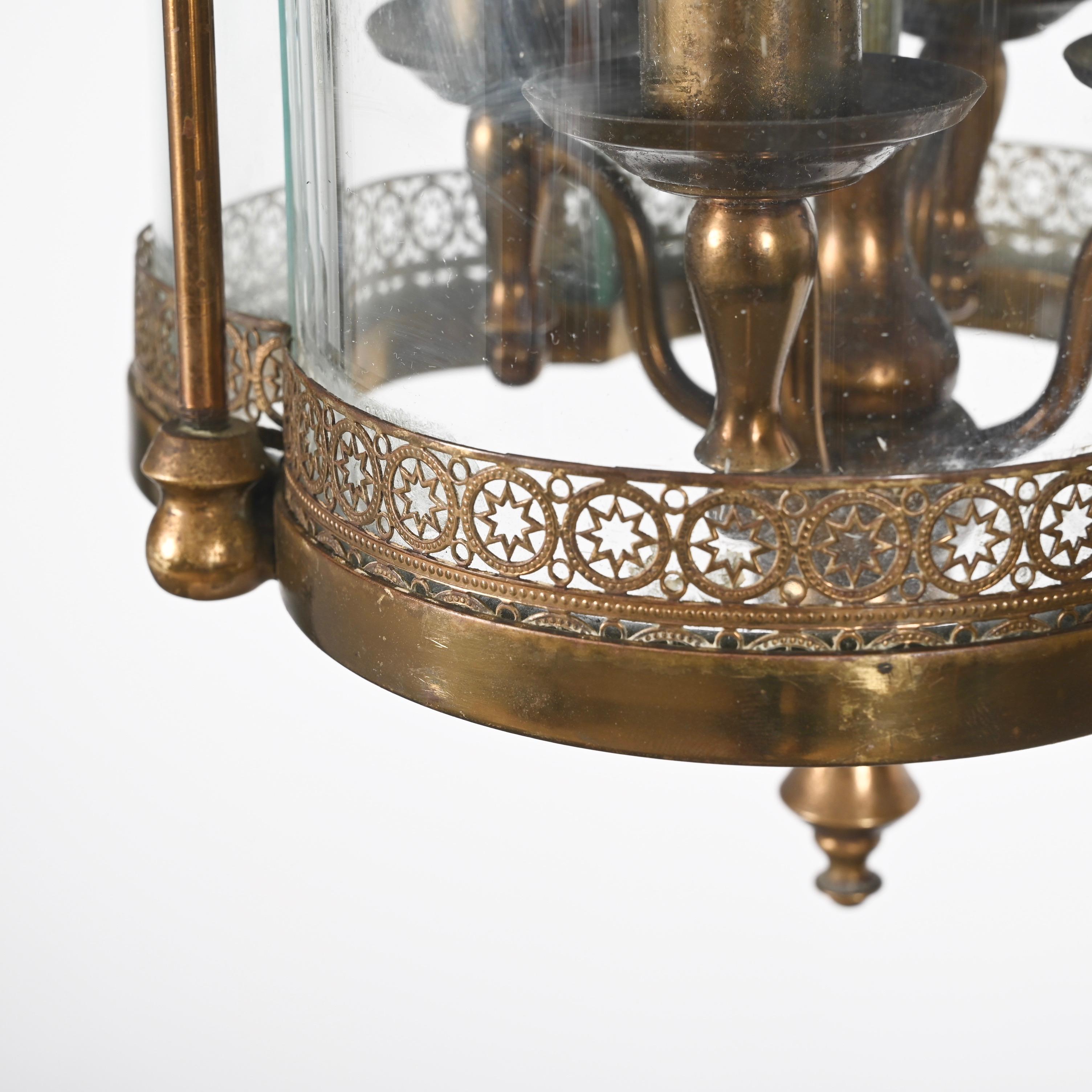 Art Deco Brass and Semicircular Glass Italian Chandelier after Adolf Loos, 1950s For Sale 15