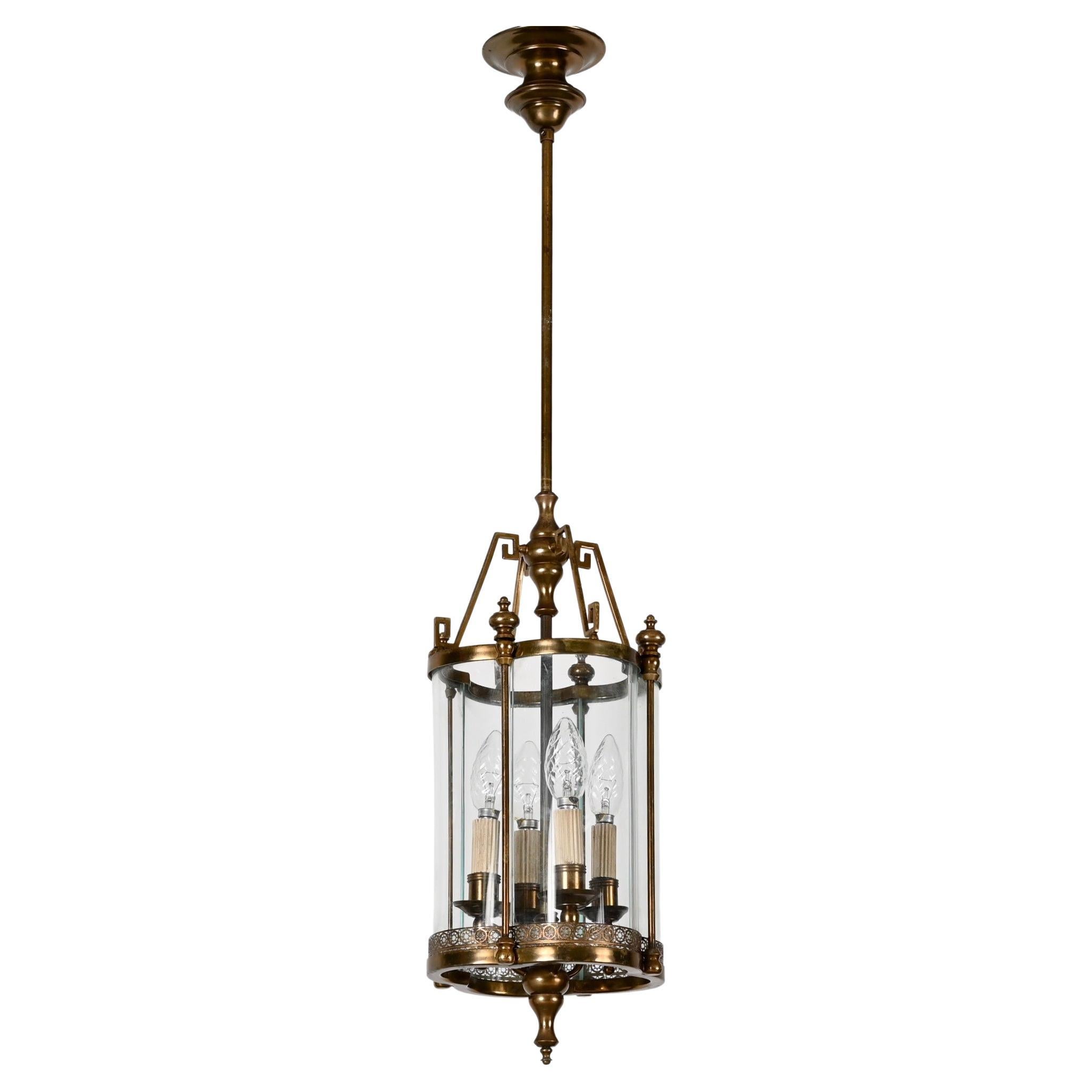 Art Deco Brass and Semicircular Glass Italian Chandelier after Adolf Loos, 1950s For Sale