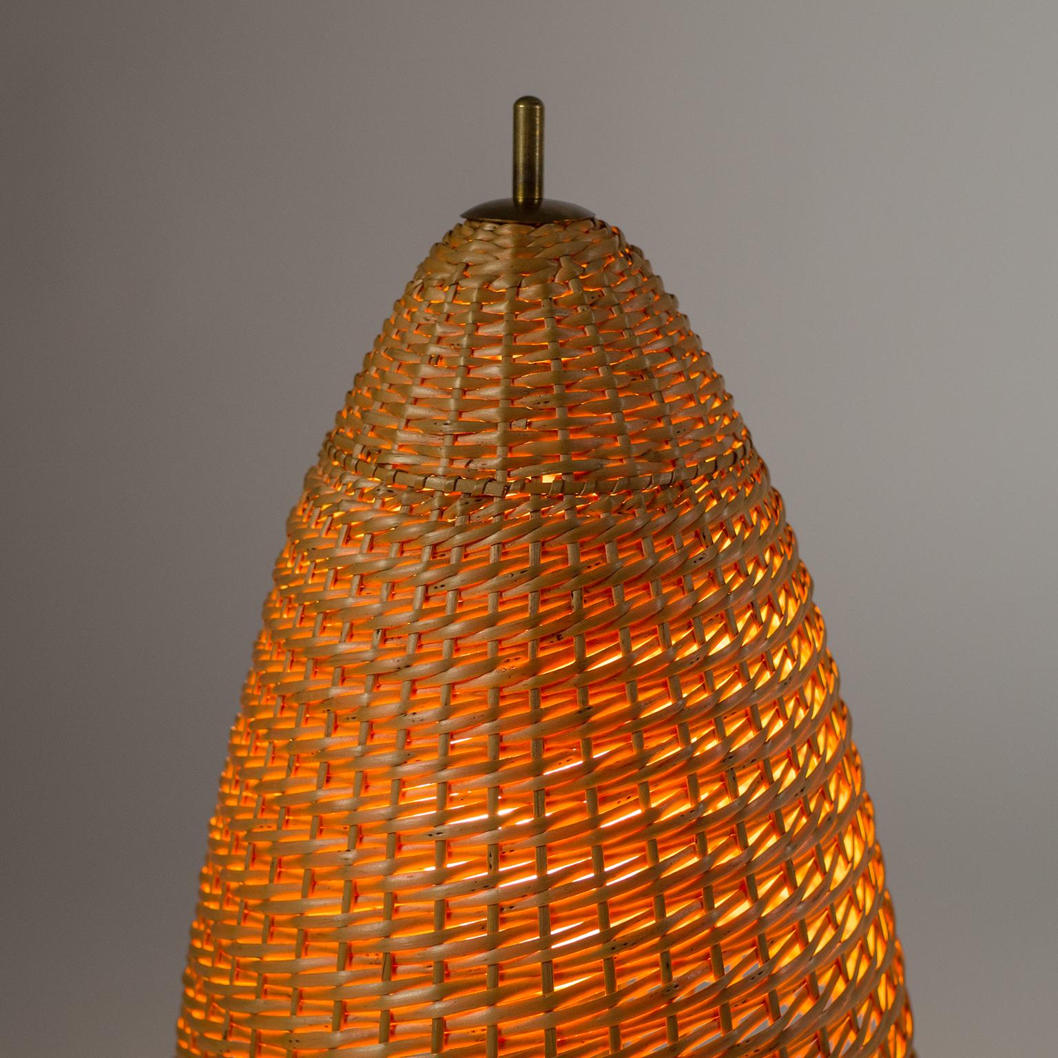 Art Deco Brass and Wicker Table Lamp, 1940s 5