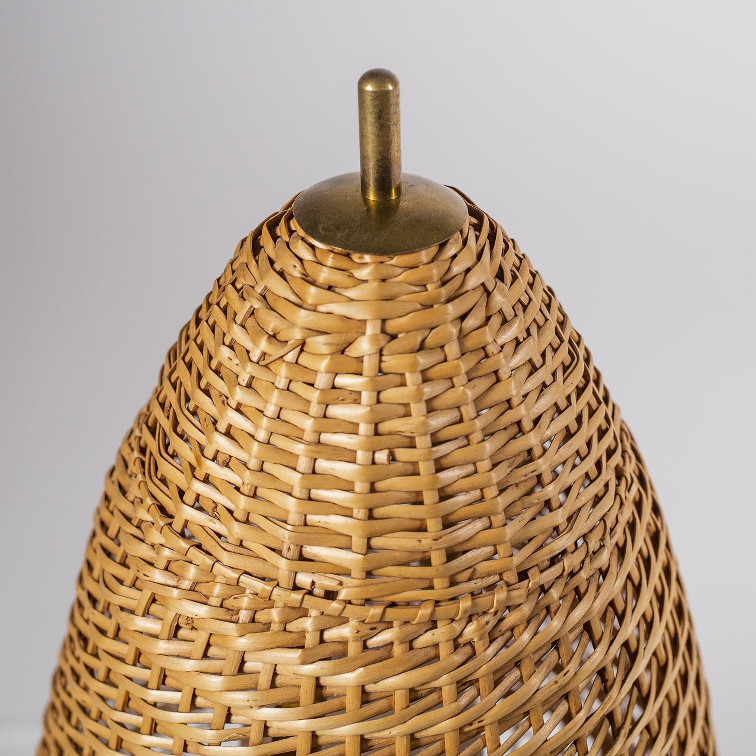 Art Deco Brass and Wicker Table Lamp, 1940s 1