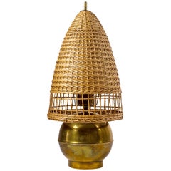 Art Deco Brass and Wicker Table Lamp, 1940s