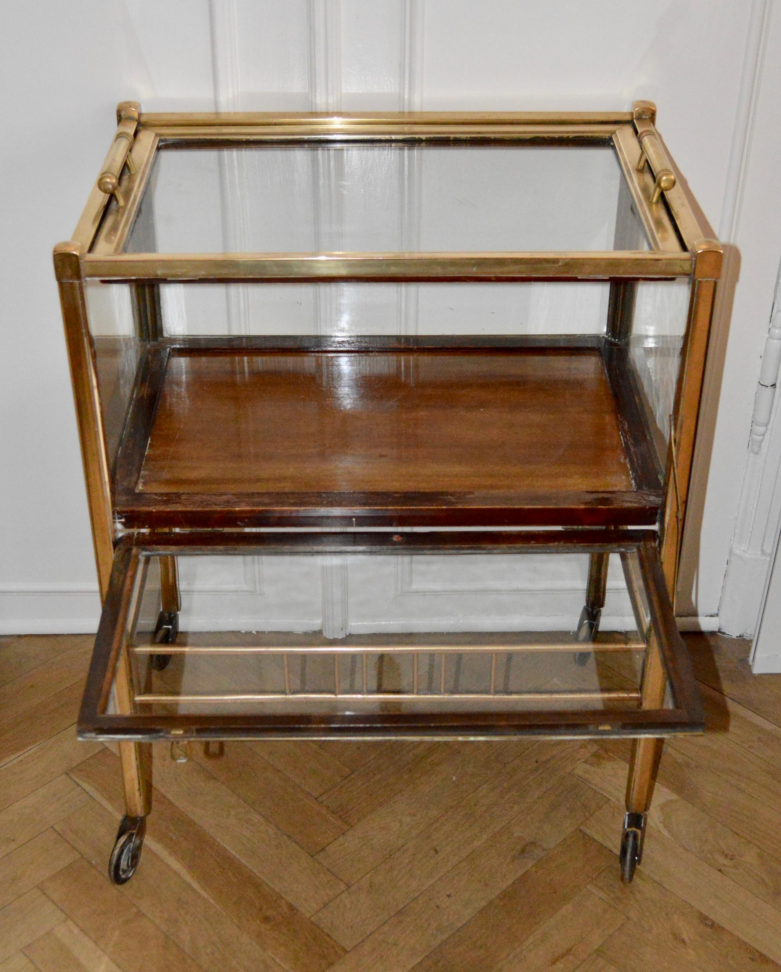 Art Deco Brass and Wood Bar Cart Trolley by Ernst Rockhausen, Germany, 1920s 3