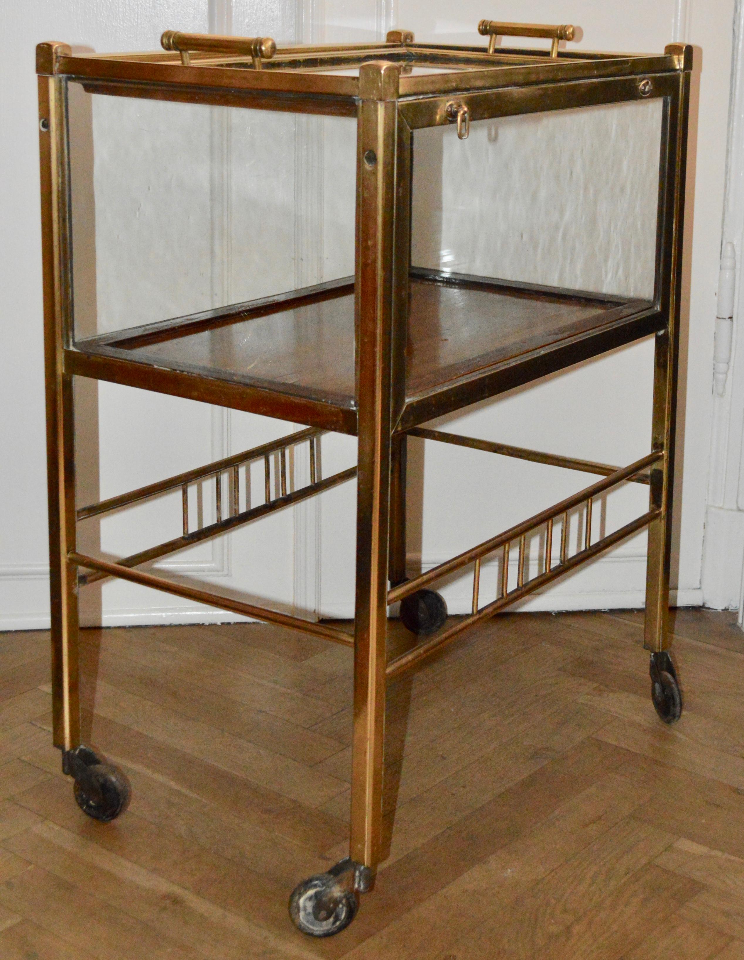 Art Deco Brass and Wood Bar Cart Trolley by Ernst Rockhausen, Germany, 1920s 5