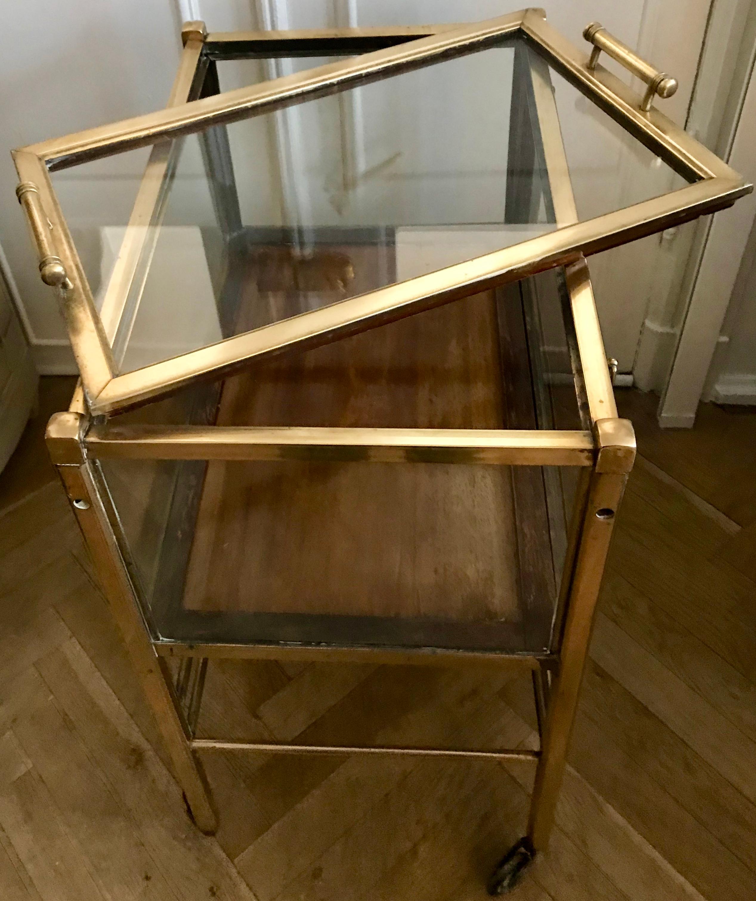 Art Deco Brass and Wood Bar Cart Trolley by Ernst Rockhausen, Germany, 1920s 8
