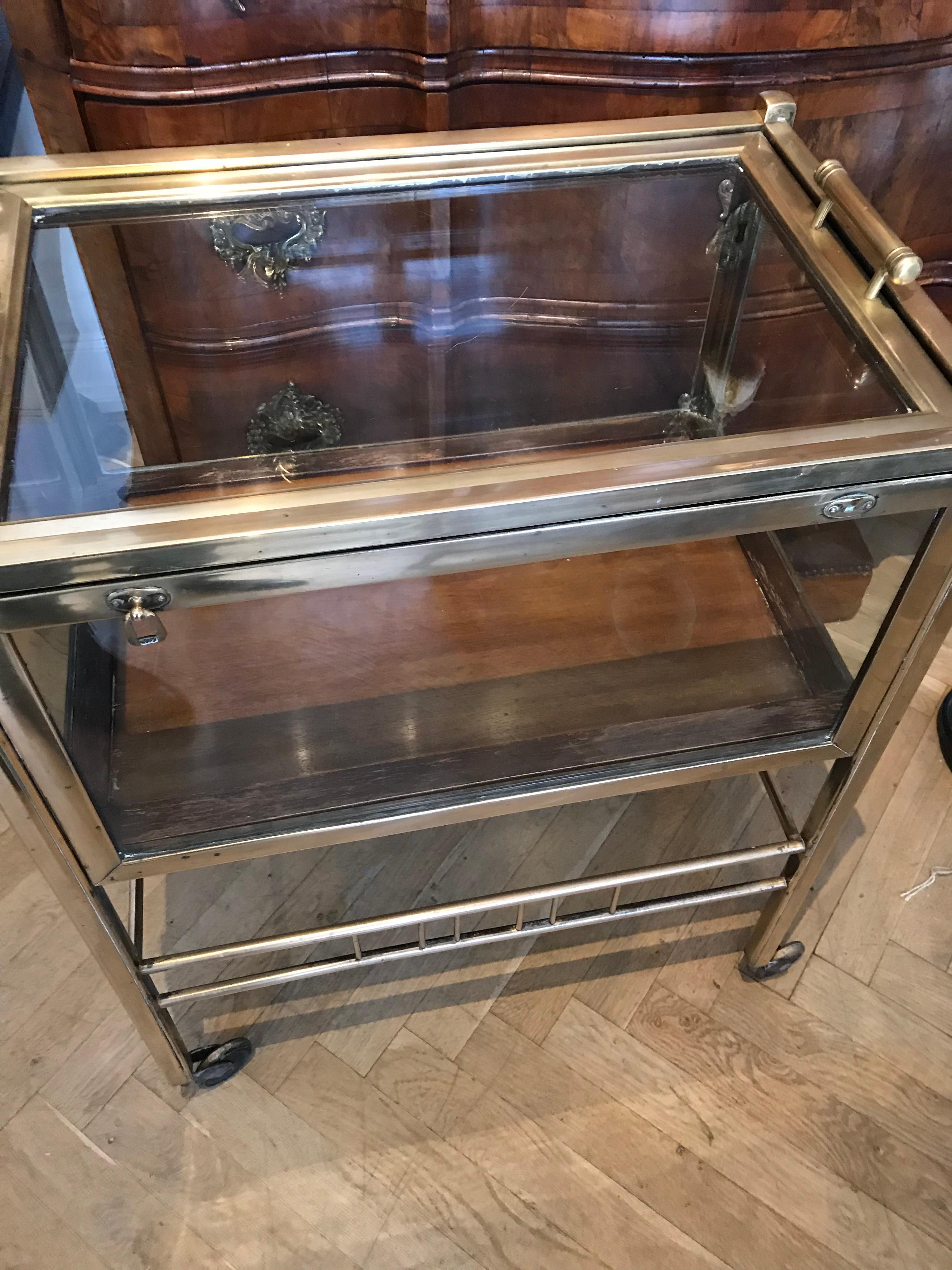 Art Deco Brass and Wood Bar Cart Trolley by Ernst Rockhausen, Germany, 1920s 9