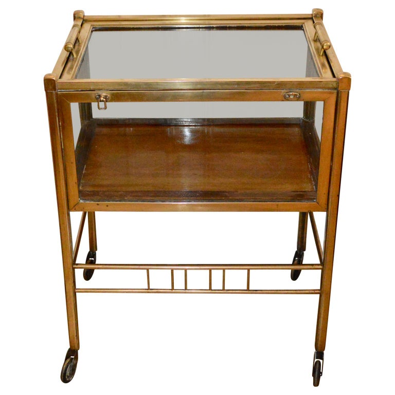 Art Deco Brass And Wood Bar Cart Trolley By Ernst Rockhausen, Germany