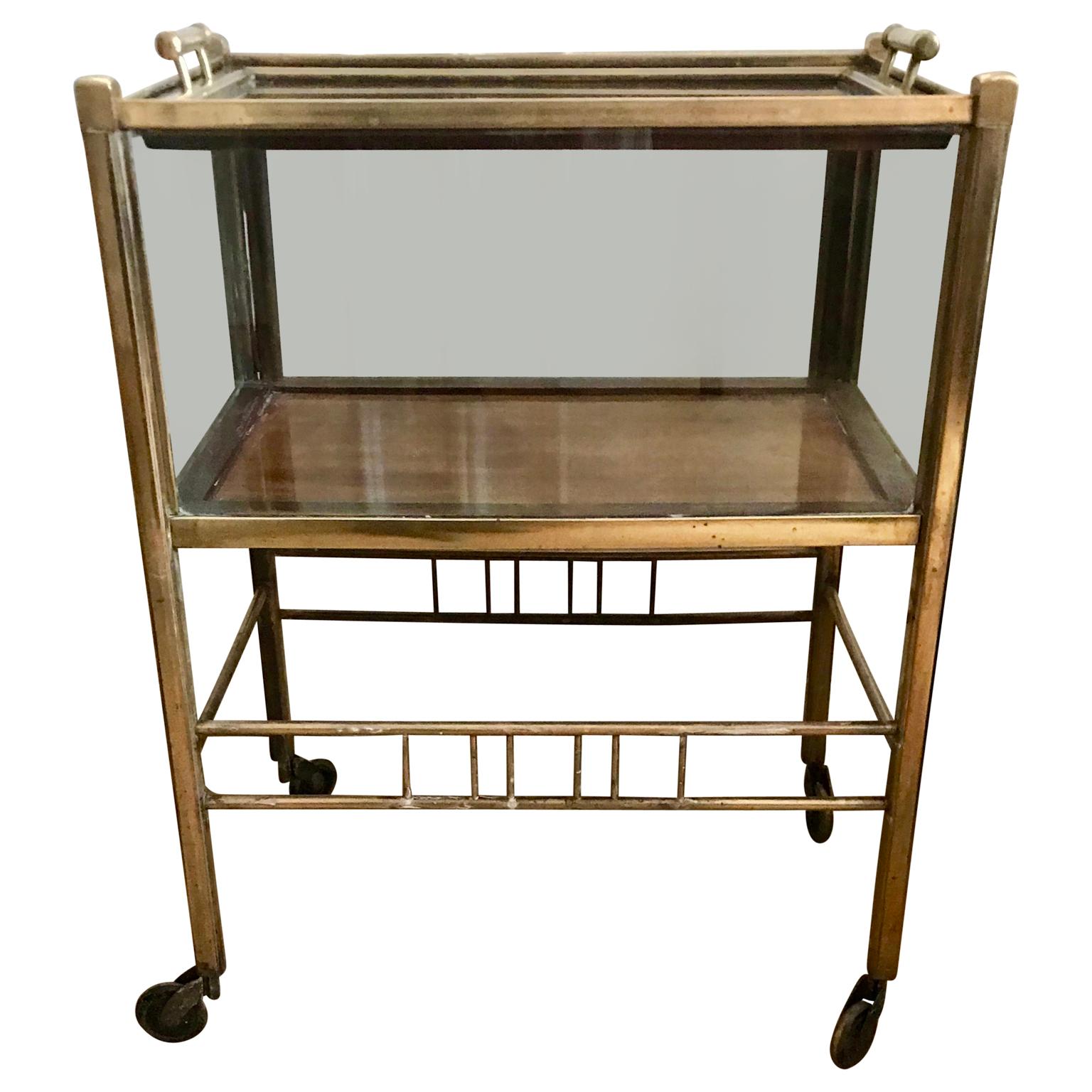 20th Century Art Deco Brass and Wood Bar Cart Trolley by Ernst Rockhausen, Germany, 1920s