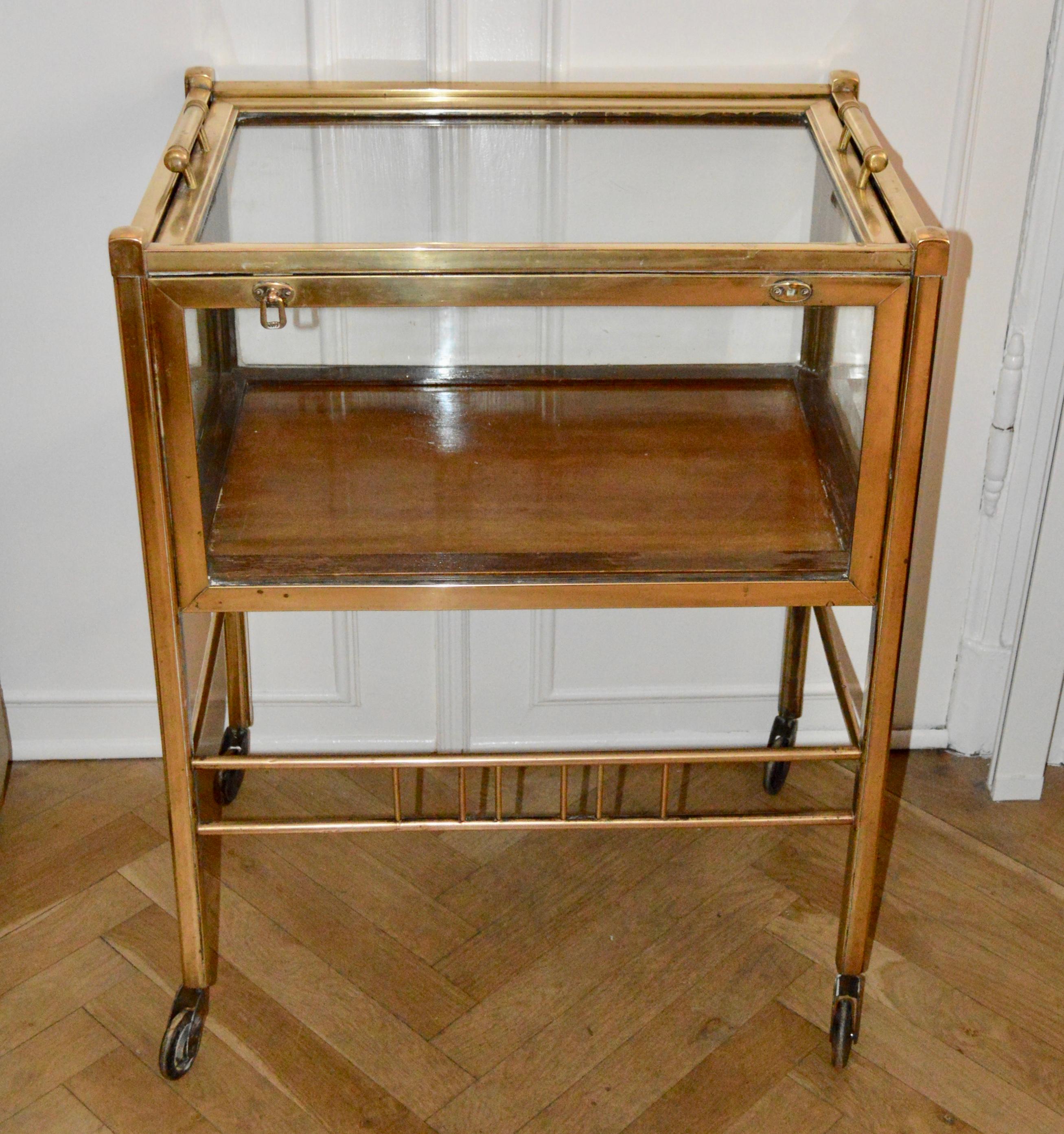 Art Deco Brass And Wood Bar Cart Trolley By Ernst Rockhausen, Germany, 1920s 1