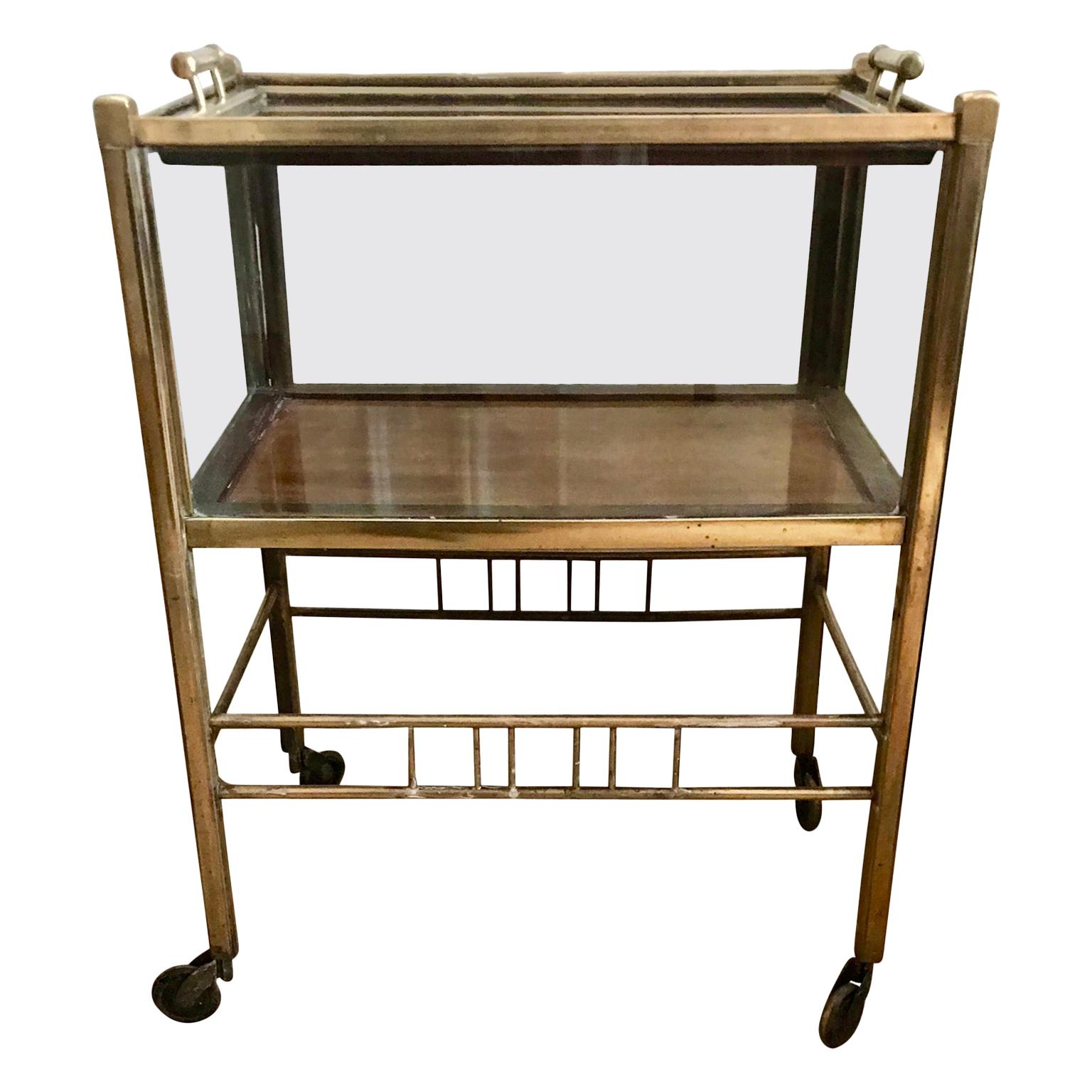 Art Deco Brass And Wood Bar Cart Trolley By Ernst Rockhausen, Germany, 1920s